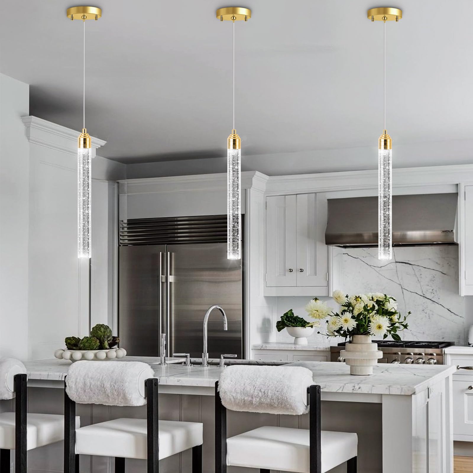 Dolria 1-Light Modern Crystal Chandeliers Led Dimmable Pendant Lighting For Kitchen Island Dining Room Hallway