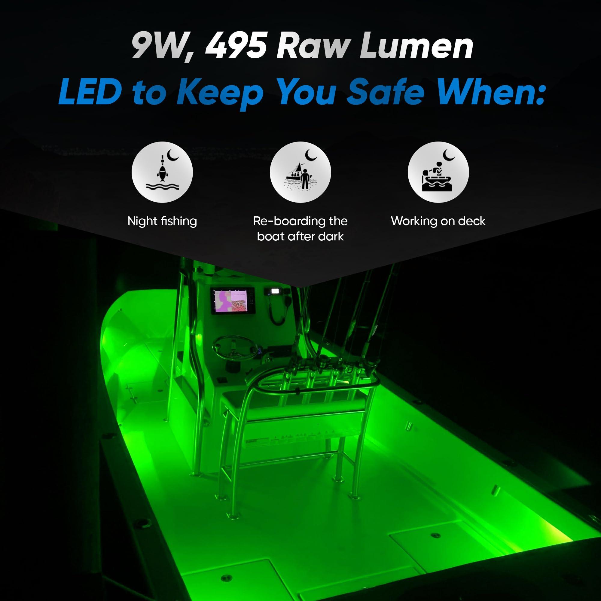 Black Oak Led Marine Led Boat Light Marine Accent Lights, Fishing Lights, Boat Courtesy Lights, Deck Lights Dimmable Green Lights – Boat Lighting For Fishing, Pontoon, Yacht, Sailboat