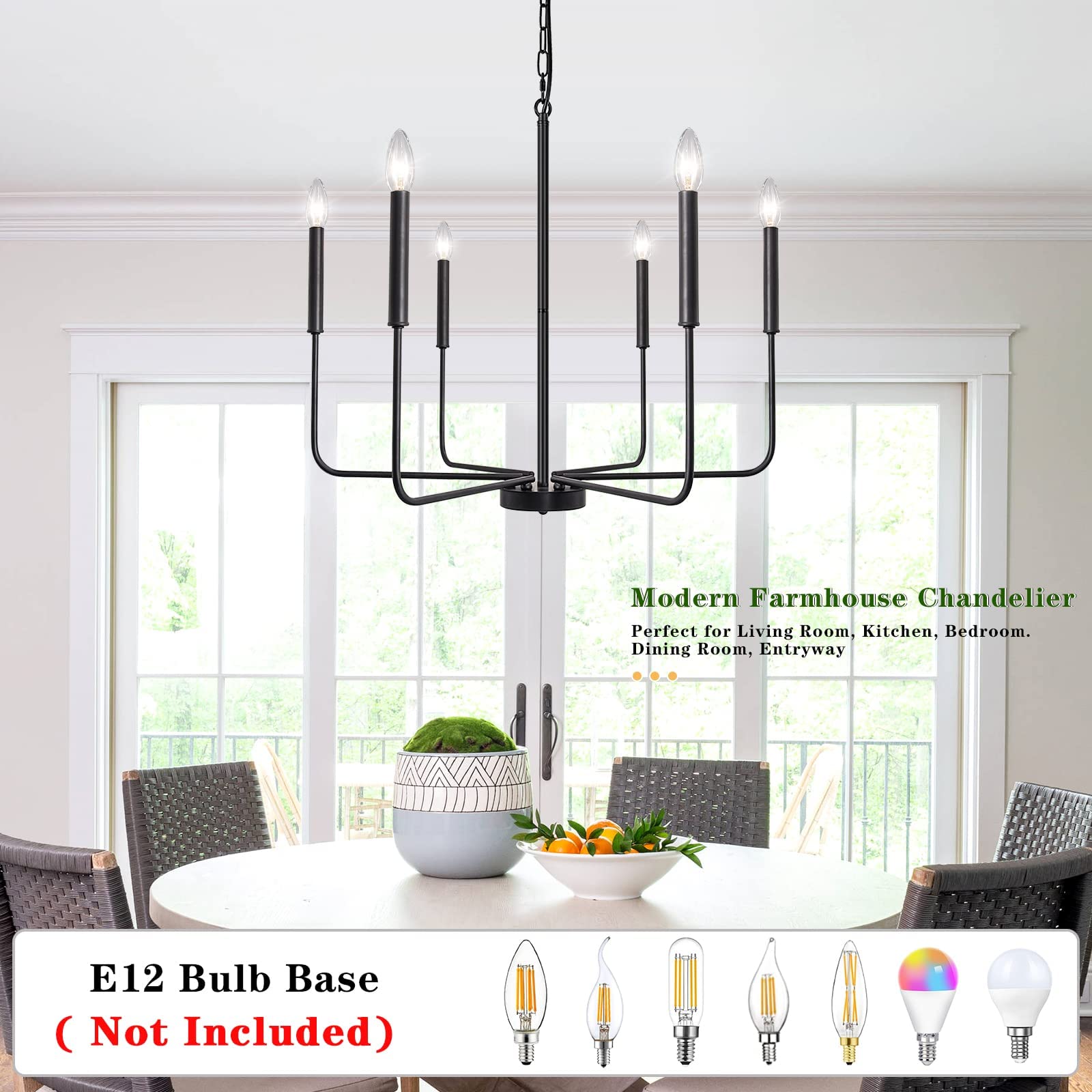 Ljhhowe Black Chandelier 6 Light Modern Farmhouse Chandelier For Dining Room Lighting Fixtures Hanging, Rustic Industrial Candle