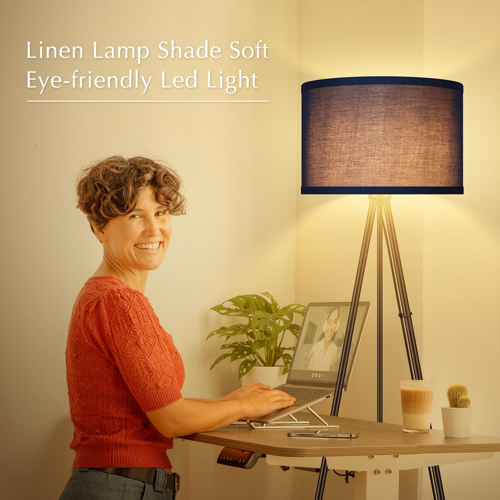 Boostarea Floor Lamp For Living Room, Tripod Floor Lamp, Blue Linen Lamp Shade, Blub Not Included, Mid Century Standing Lamp For