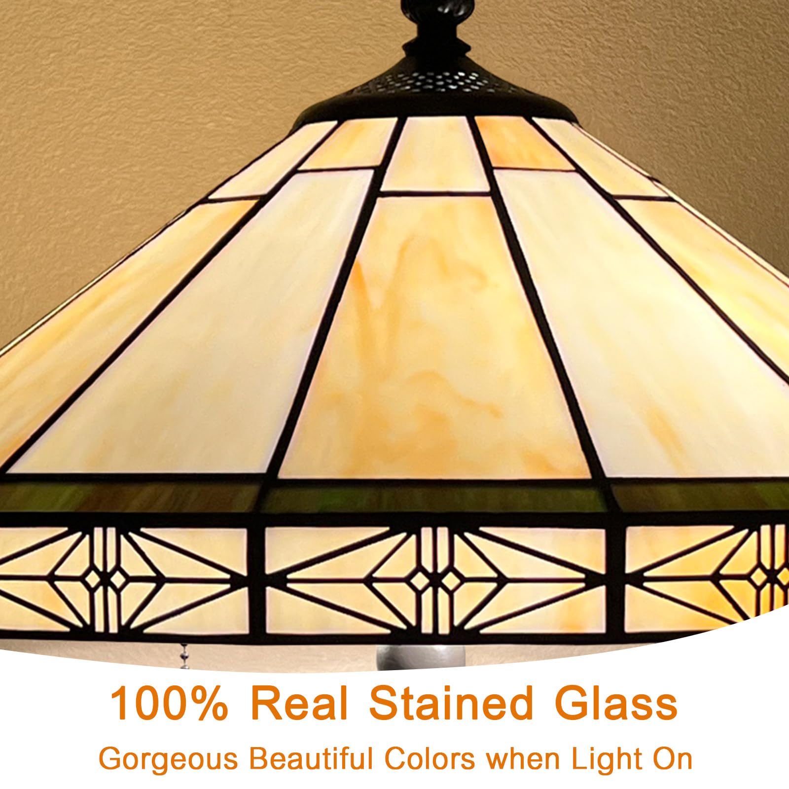 Capulina Tiffany Lamp 2-Light Vintage Cream Stained Glass Floor Lamp 63" for Living Room, Bedroom, Office