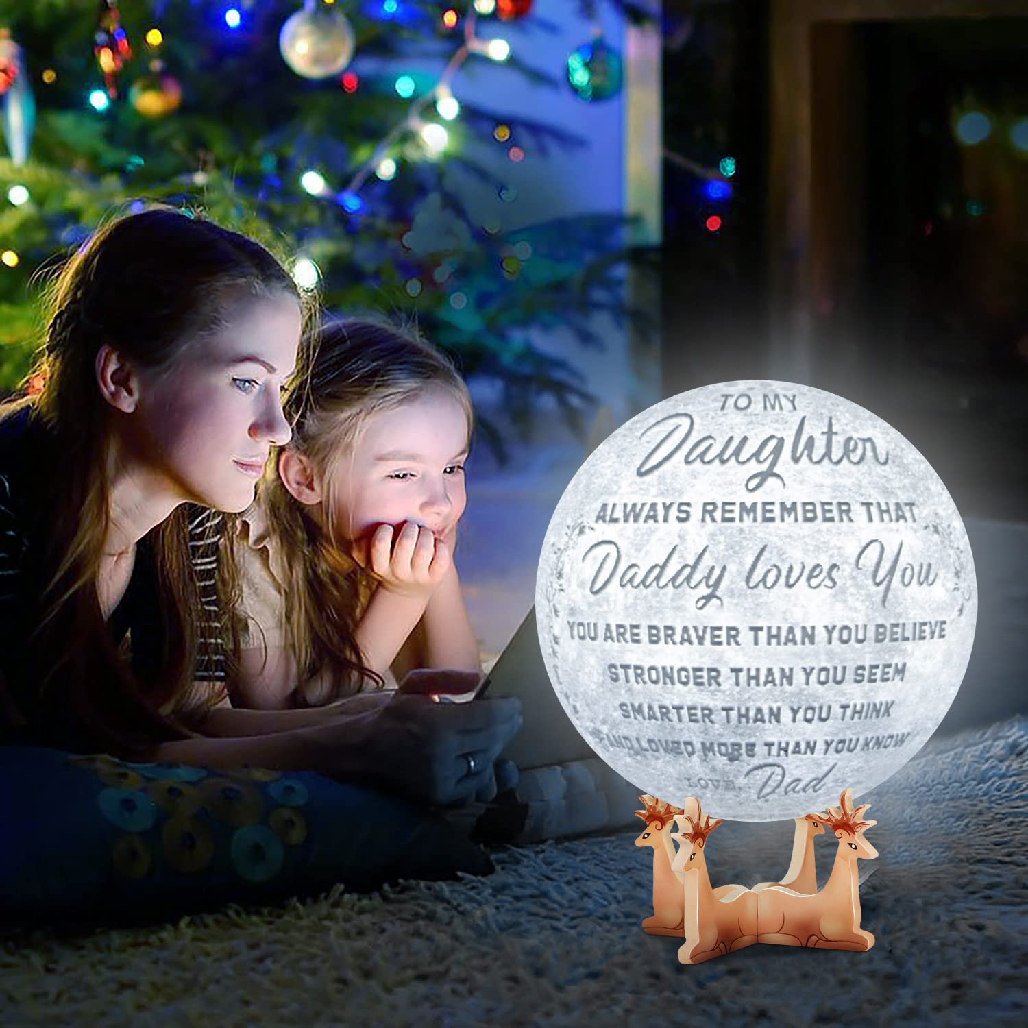 K Kenon Engraved 3D Moon Lamp Christmas Gifts For Daughter, To My Daughter From Dad, Personalized 5.9 Inch 3D Printing Moon Light For Daughter Birthdays Graduation Gifts