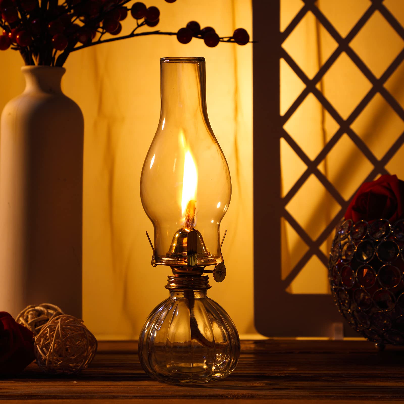 2 Pieces Chamber Oil Lamp, Vintage Glass Clear Kerosene Lamp Indoor Decorative Hurricane Lamp Oil Lantern For Tabletop Decor And Emergency Lighting (Retro Style)