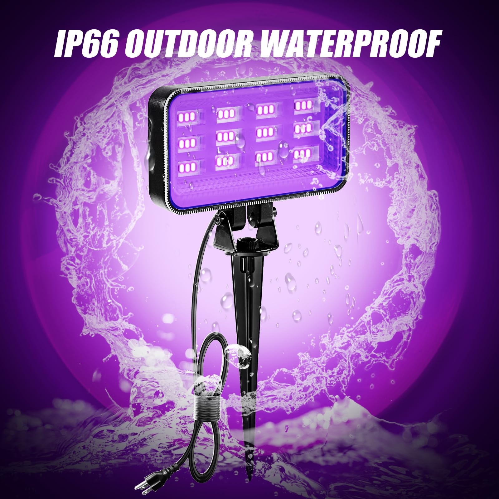 Waygor 30W Black Light Spotlight - IP66 Waterproof LED, 395nm, 2 Pack, Black