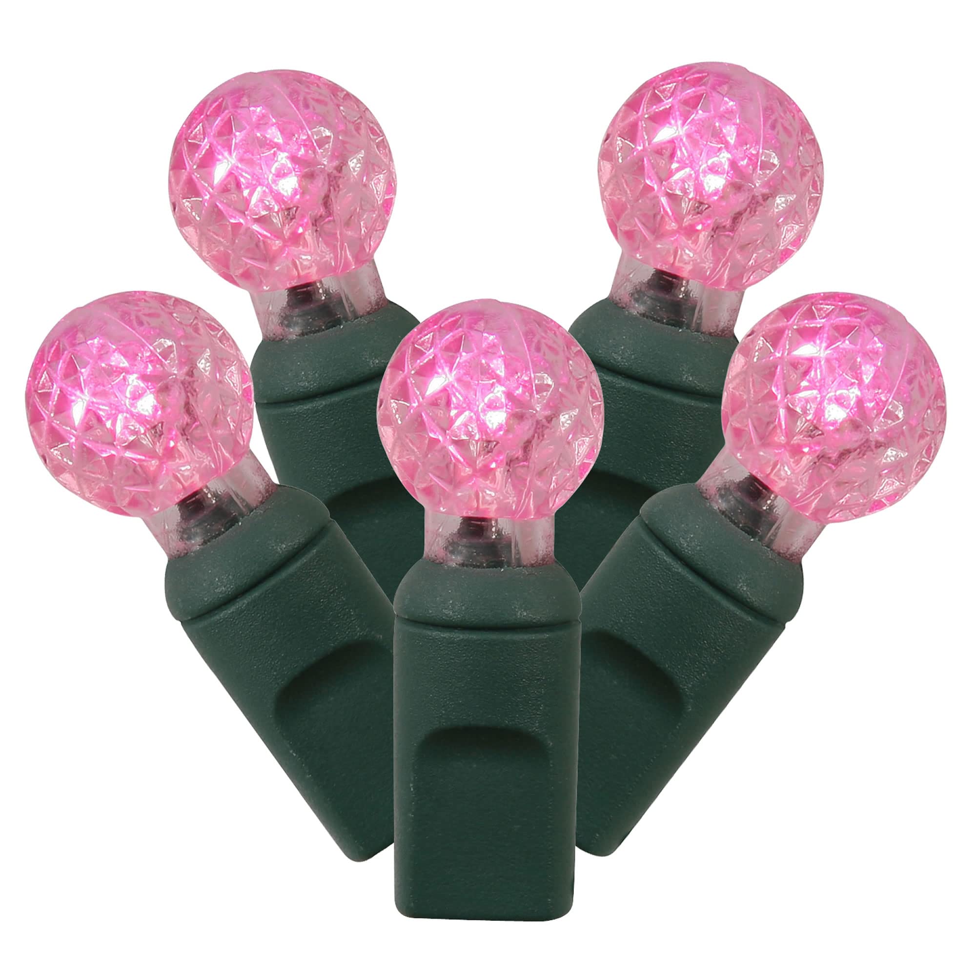 Vickerman 50 Count Single Mold G12 Berry LED Light Set with Green Wire, Pink