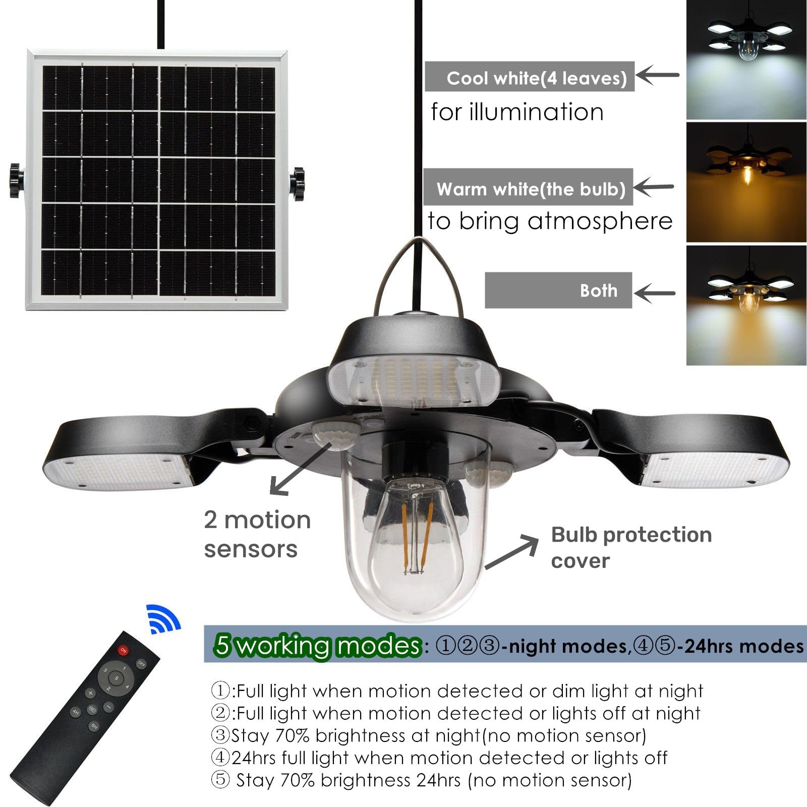 Hulppre Solar Shed Light,Daytime Or Night,192Leds Bright Led Light Indoor&Outdoor With Remote,Cool Or Warm White,5 Modes Barn,Ch