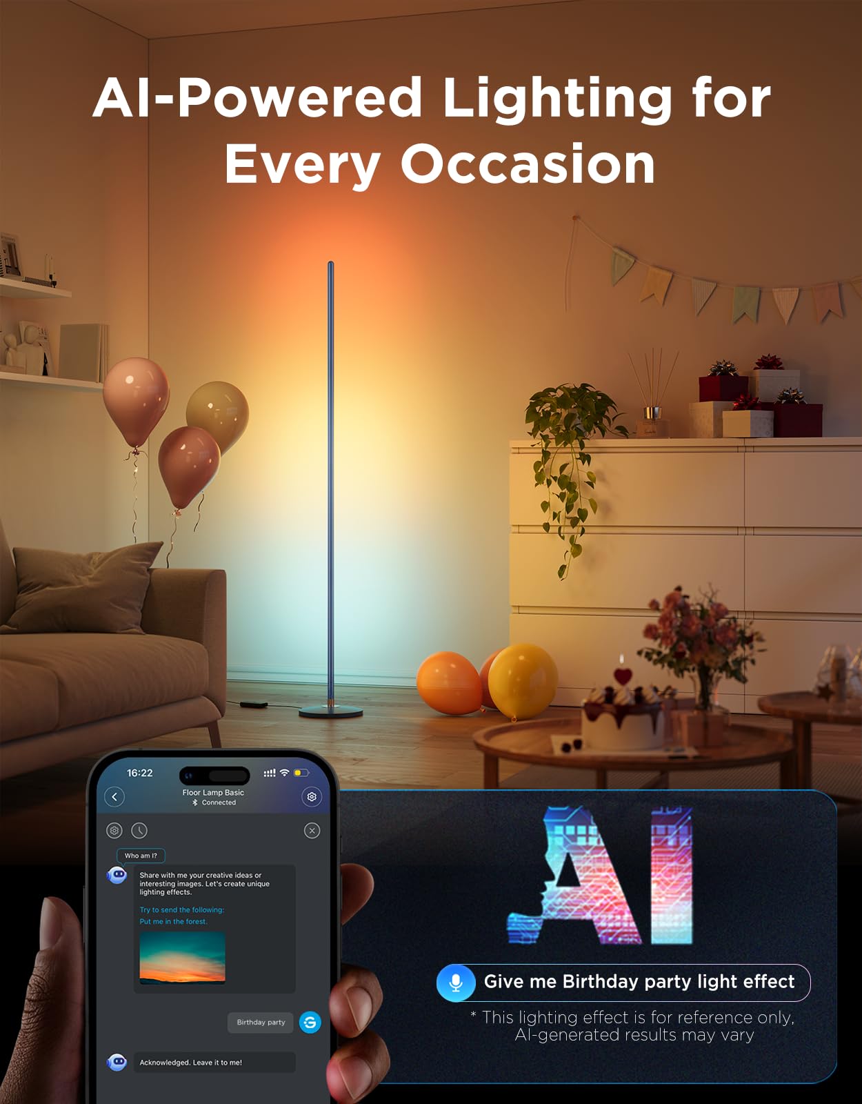 Govee RGBIC Floor Lamp, Smart LED Corner Lamp with Music Sync, Model H6076, Blue