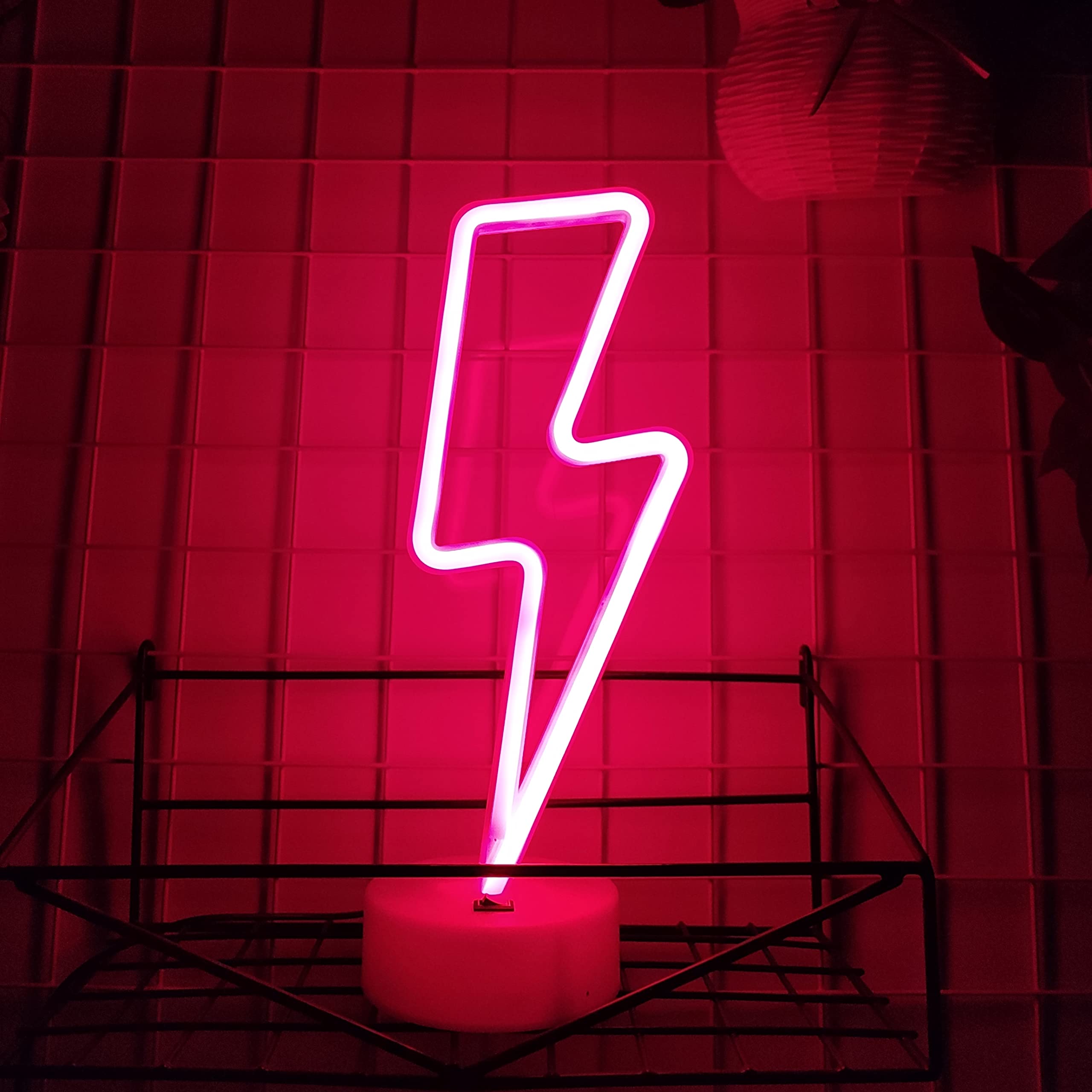 JYWJ Lightning Neon Sign, Red LED Wall Decoration, 4.7inx12.2in, Powered by USB or 3-AA Battery, Model JY-NEON-001