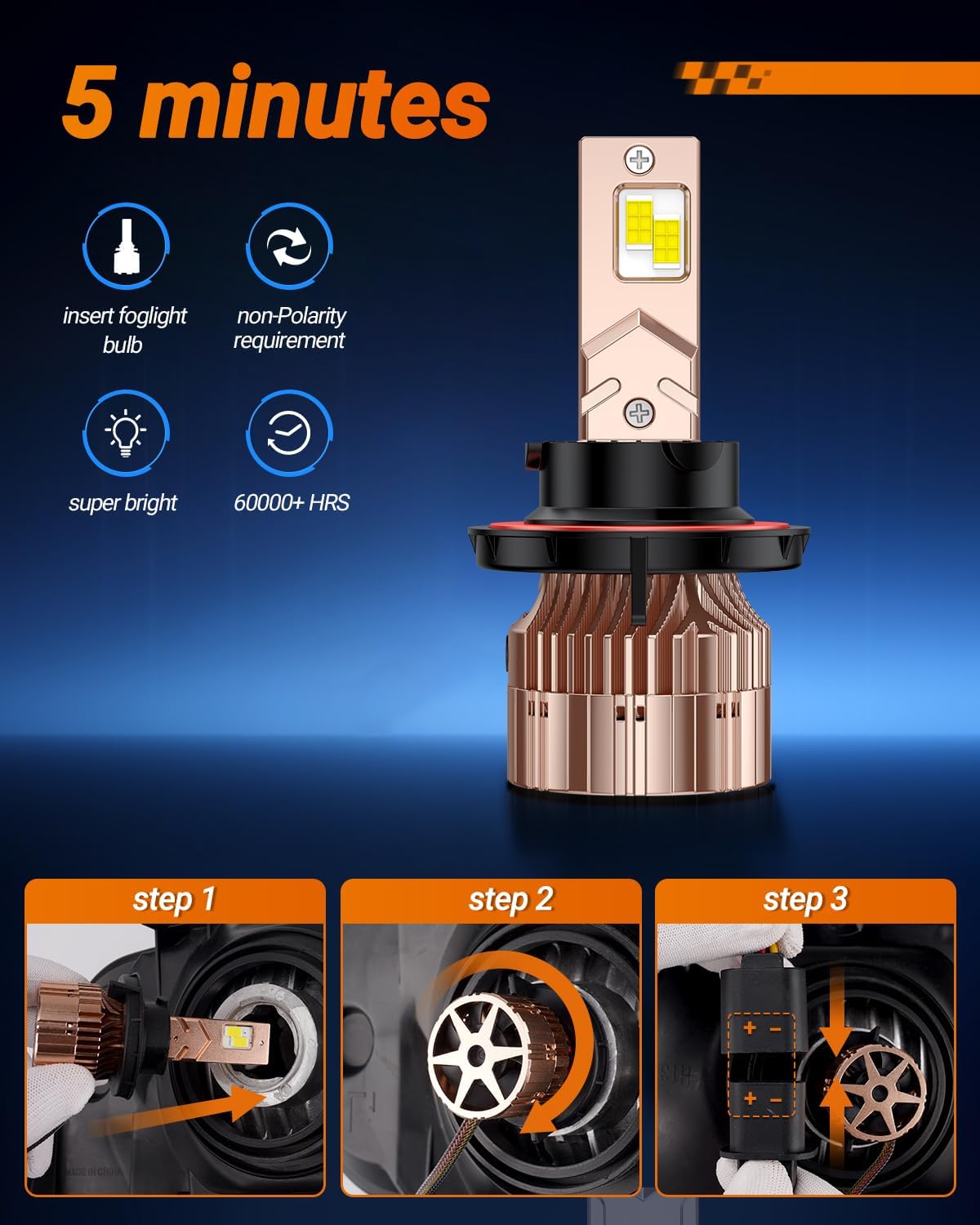 SEALIGHT 9008 Bulbs, 40000LM Brightness, 6000K Daylight, H13 Model, Pack of 2