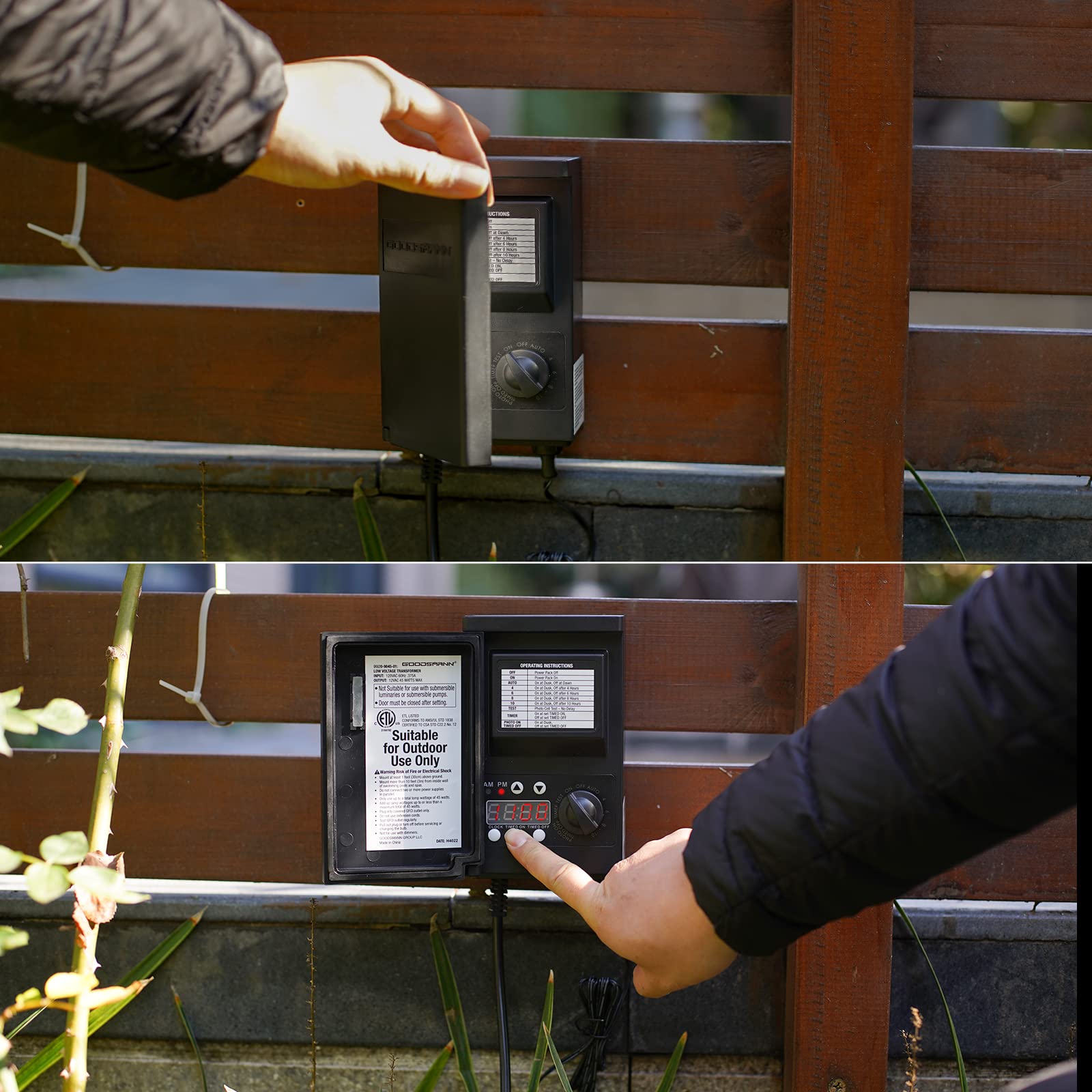 Goodsmann 45W Low Voltage Transformer Landscape Lighting Transformer For Low Voltage Landscape Lights With Photo Sensor Timer Function 9920-9045-01