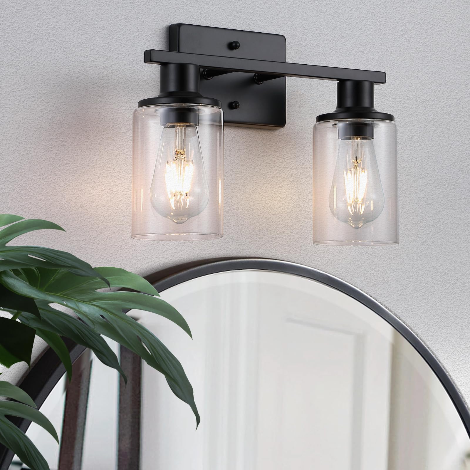 Litaddscen Matte Black Bathroom Light Fixtures Over Mirror,2-Light Bathroom Vanity Light With Clear Glass Shade,Modern Farmhouse Wall Sconces Lighting For Mirror Kitchen Living Room Cabinet