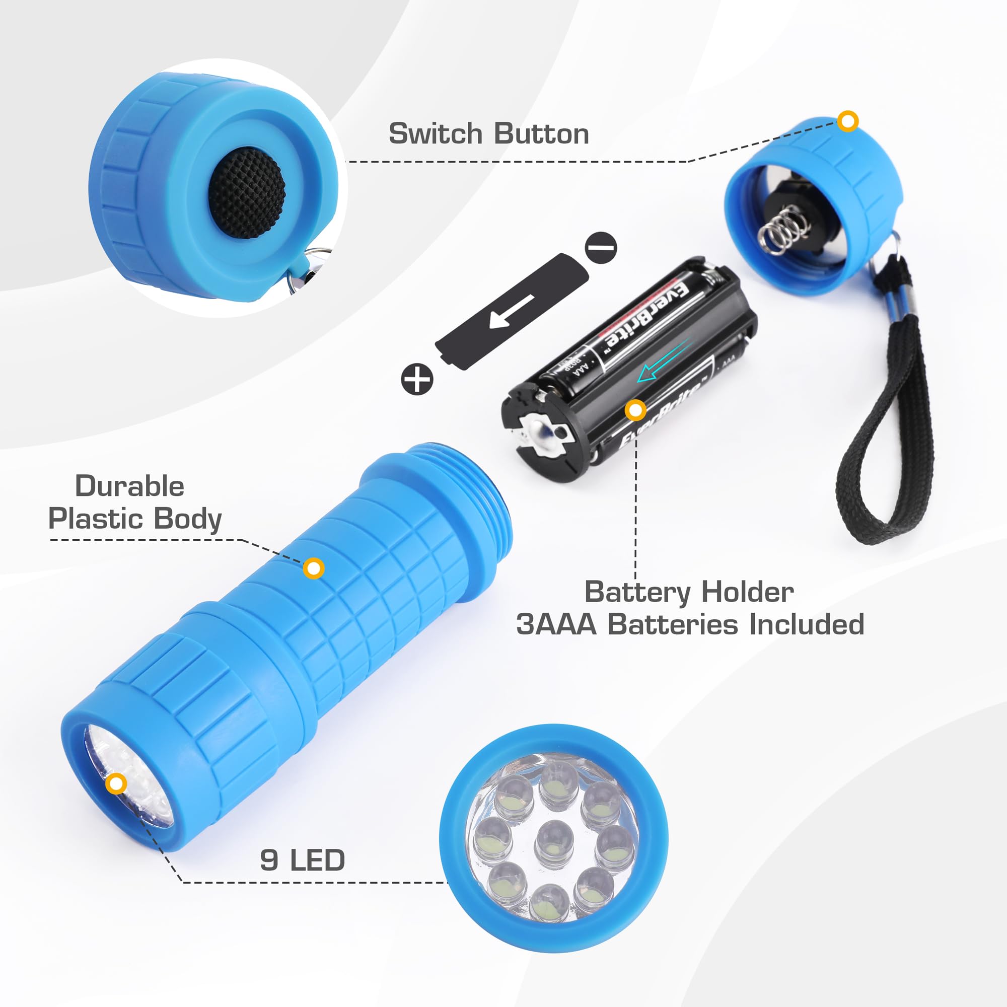 EverBrite 9-LED Flashlight 6-Pack - Compact Handheld Torches, Assorted ...