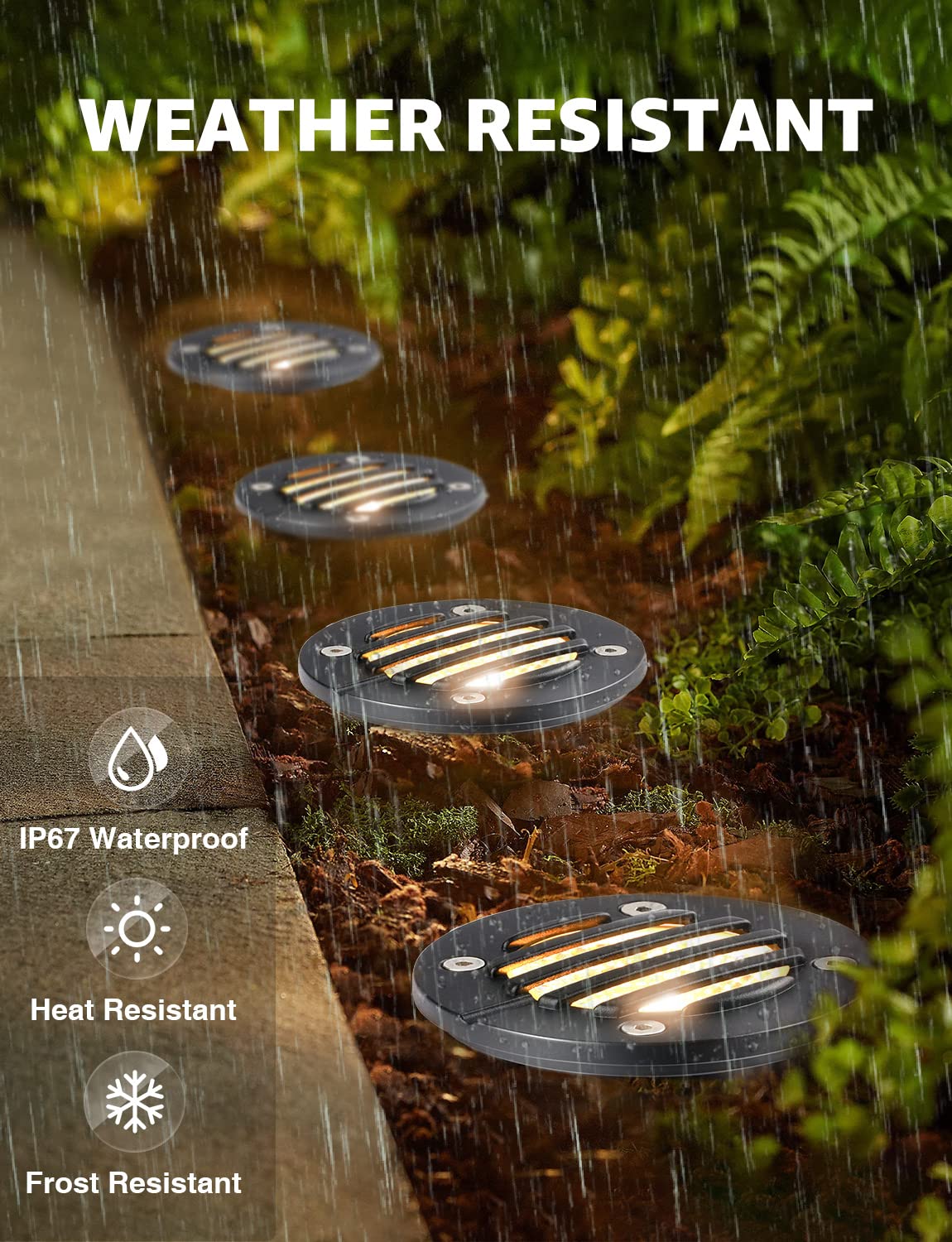 SUNVIE 12W Low Voltage LED Well Lights, Waterproof 3000K, Black, Model MDWG1206C, 6 Pack with Connectors for Outdoor Landscape Lighting