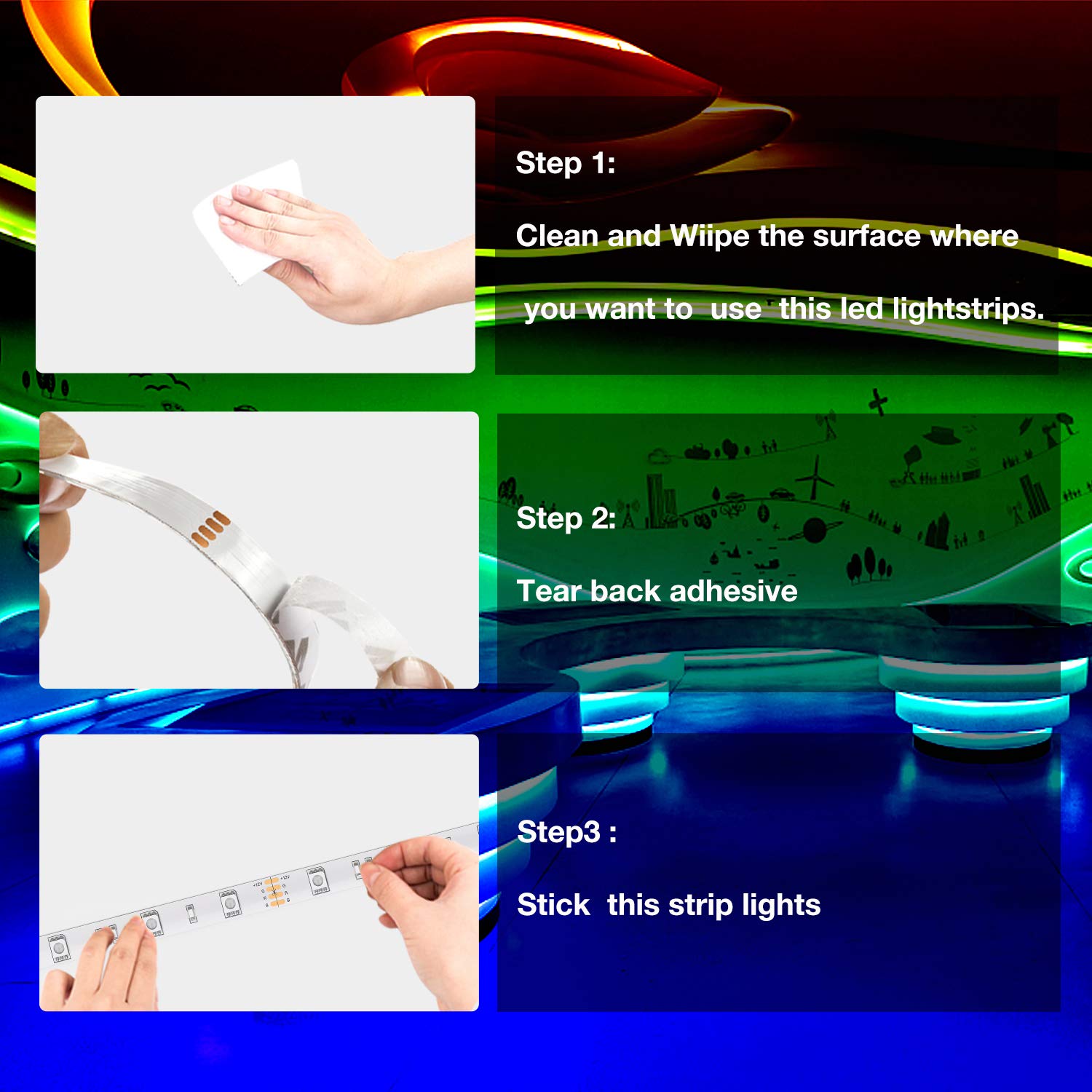 Daybetter 50Ft Led Strip Lights, Bluetooth Control, Multi-Color, Modern Design, Model Flslb503275Rgb-Dbus