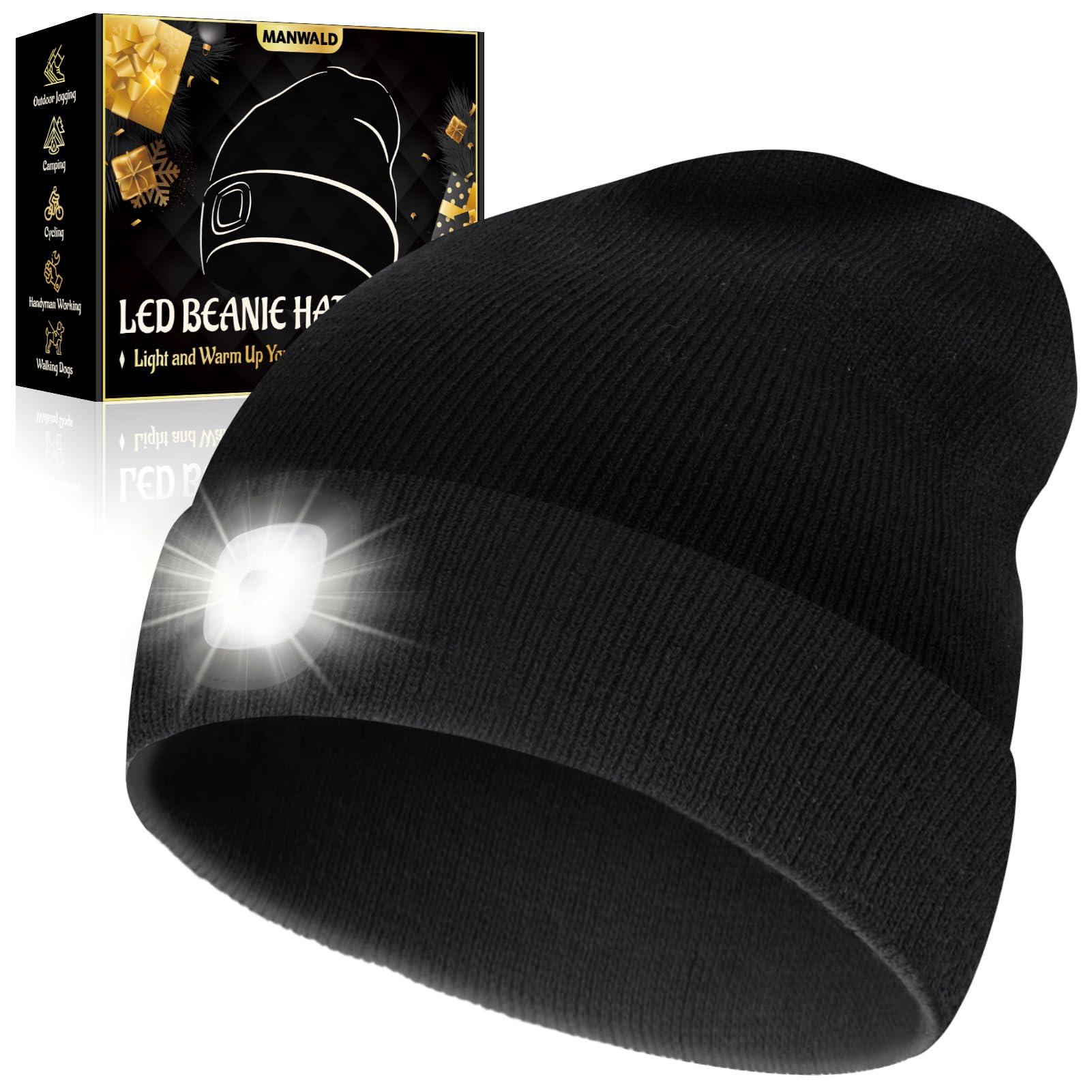 MANWALD LED Beanie Hat with Light  USB Rechargeable LED Headlamp  Gifts for Men  Valentines Day Gifts for Him For Mature Userss  Birthday Gifts for Him Dad Husband  Boyfriends  Black