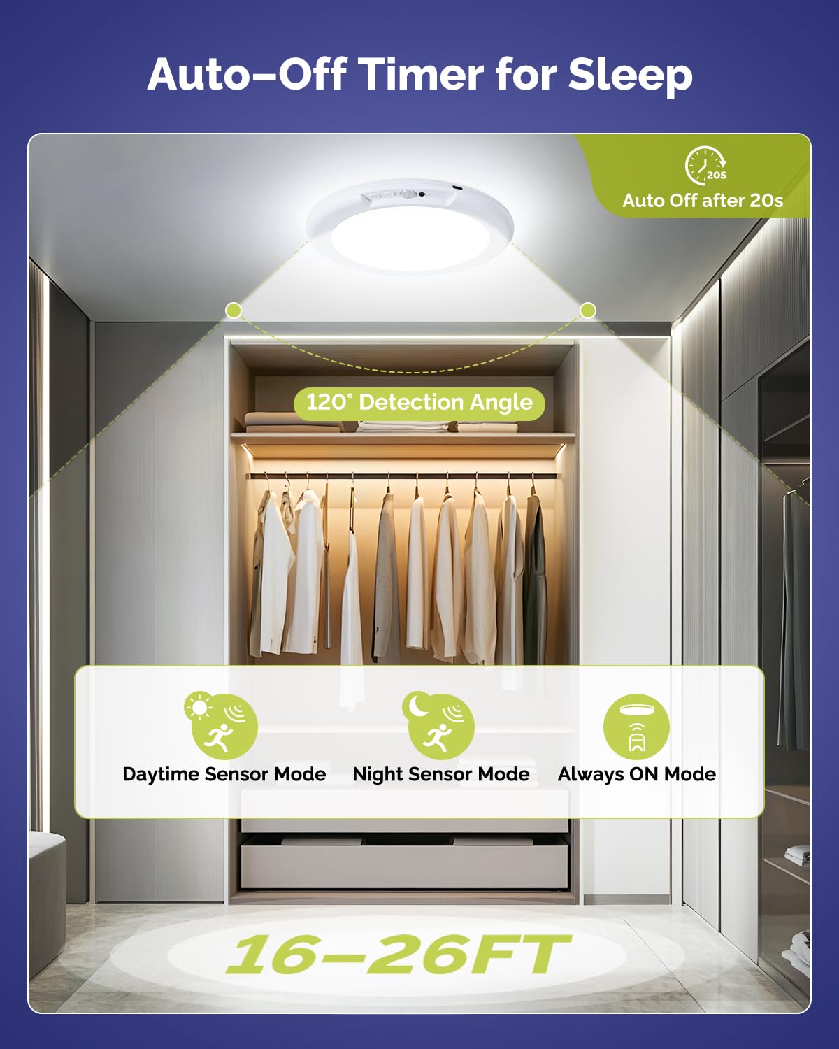 Aggforbl 2Pcs Battery Powered Ceiling Light Without Wiring, 7.48'' Rechargeable Closet Lights Motion Sensored 3000K/4500K/6500K,