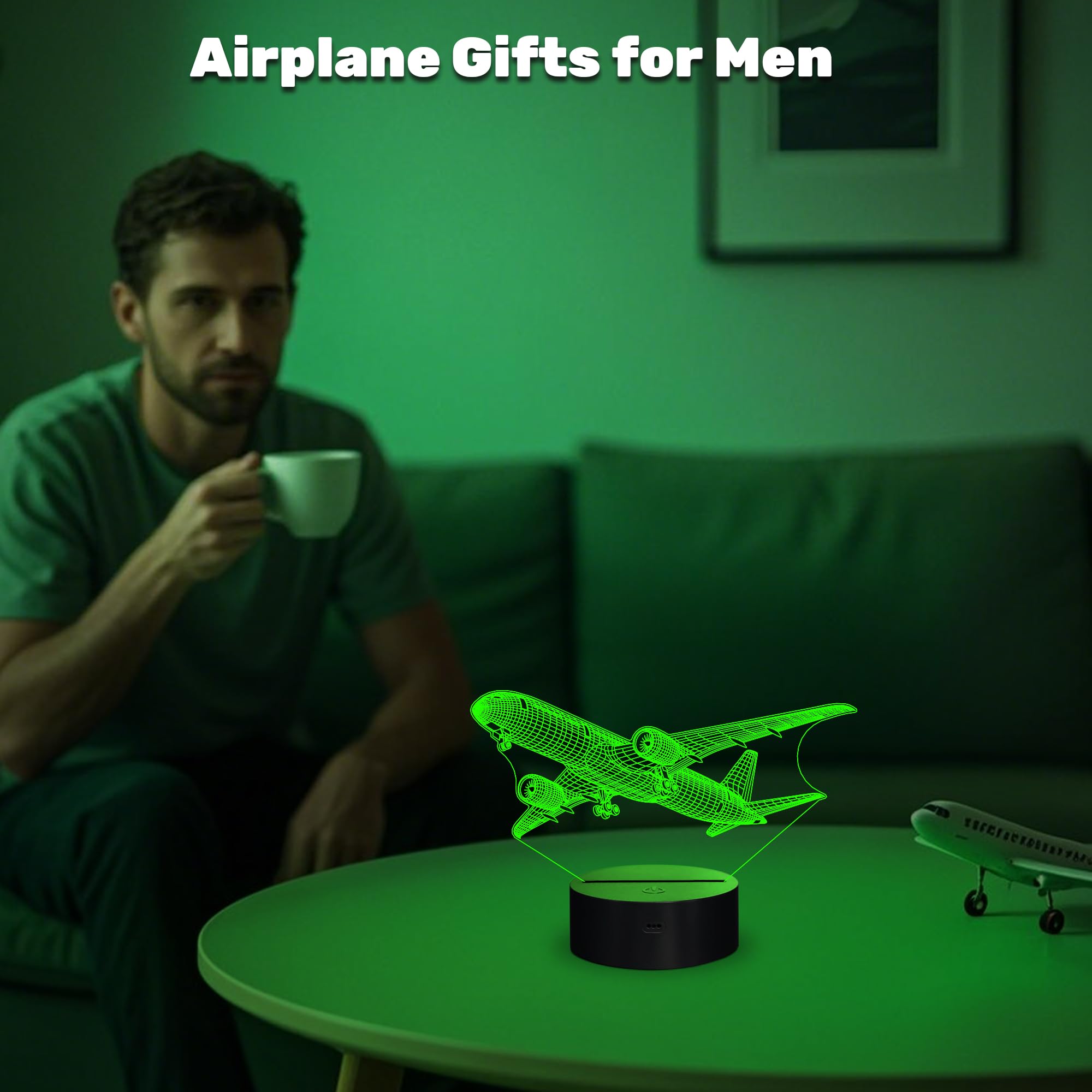 Anywin Airplane Gifts for Men, 3D Plane Night Light with Remote Control, 16 Colors Timer & Dimmable - Airliner Lamp for Office D
