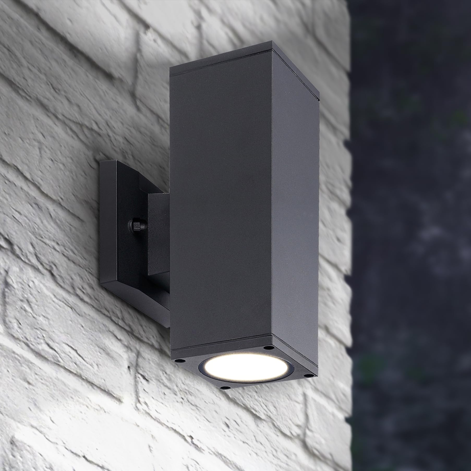 ASD 2 Light Square LED Indoor & Outdoor Wall Light Fixture | 18W 1900LM 3000K-5000K 120V Cylinder Up Down Lights | Dimmable Exterior Wall Sconce | Front Door  Porch  Patio | Black  ETL
