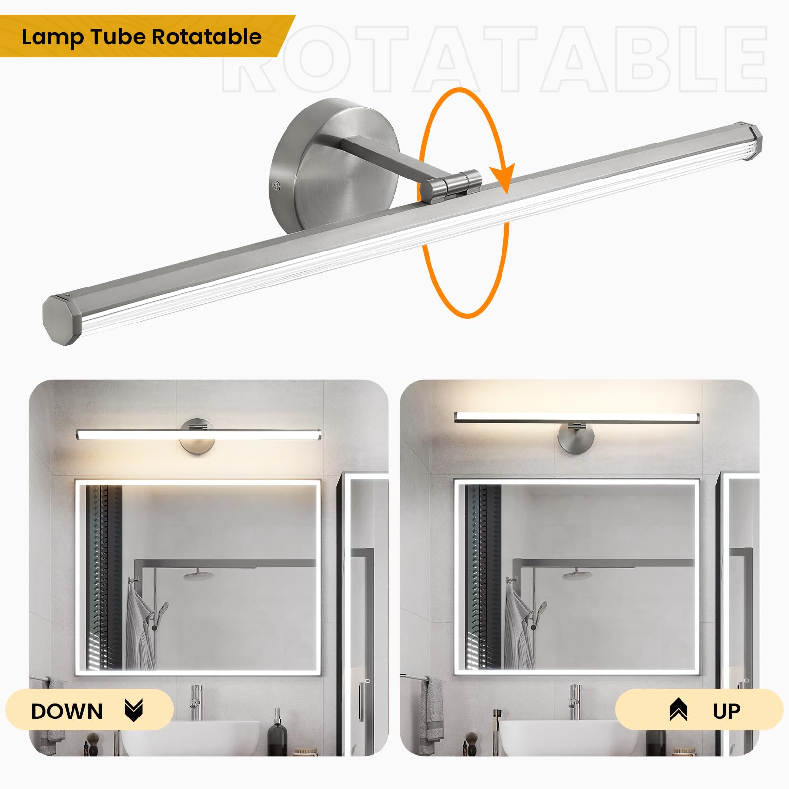 KAISITE Bathroom Light Fixture LED Vanity Light 30 Inch Brushed Nickel Dimmable Model KST-8037ML-24SN-3K