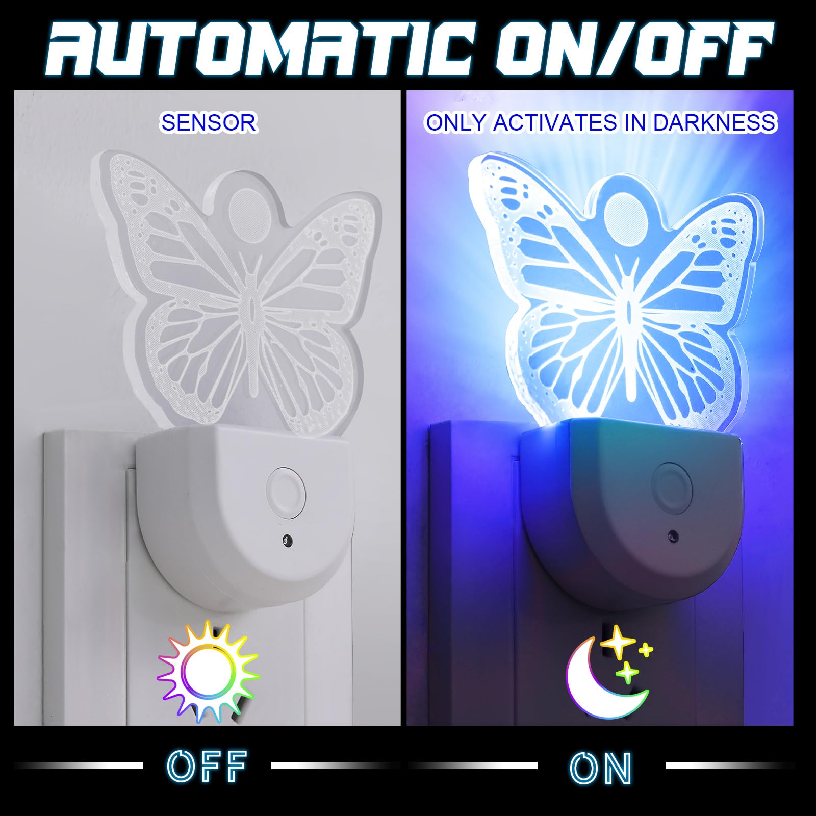 Rossesay Night Light for Kids - 2 Pcs Plug-in LED Fairy Light, 6 RGB Colors, Model XUU-Rossesay-2004, Perfect for Bedroom Decor