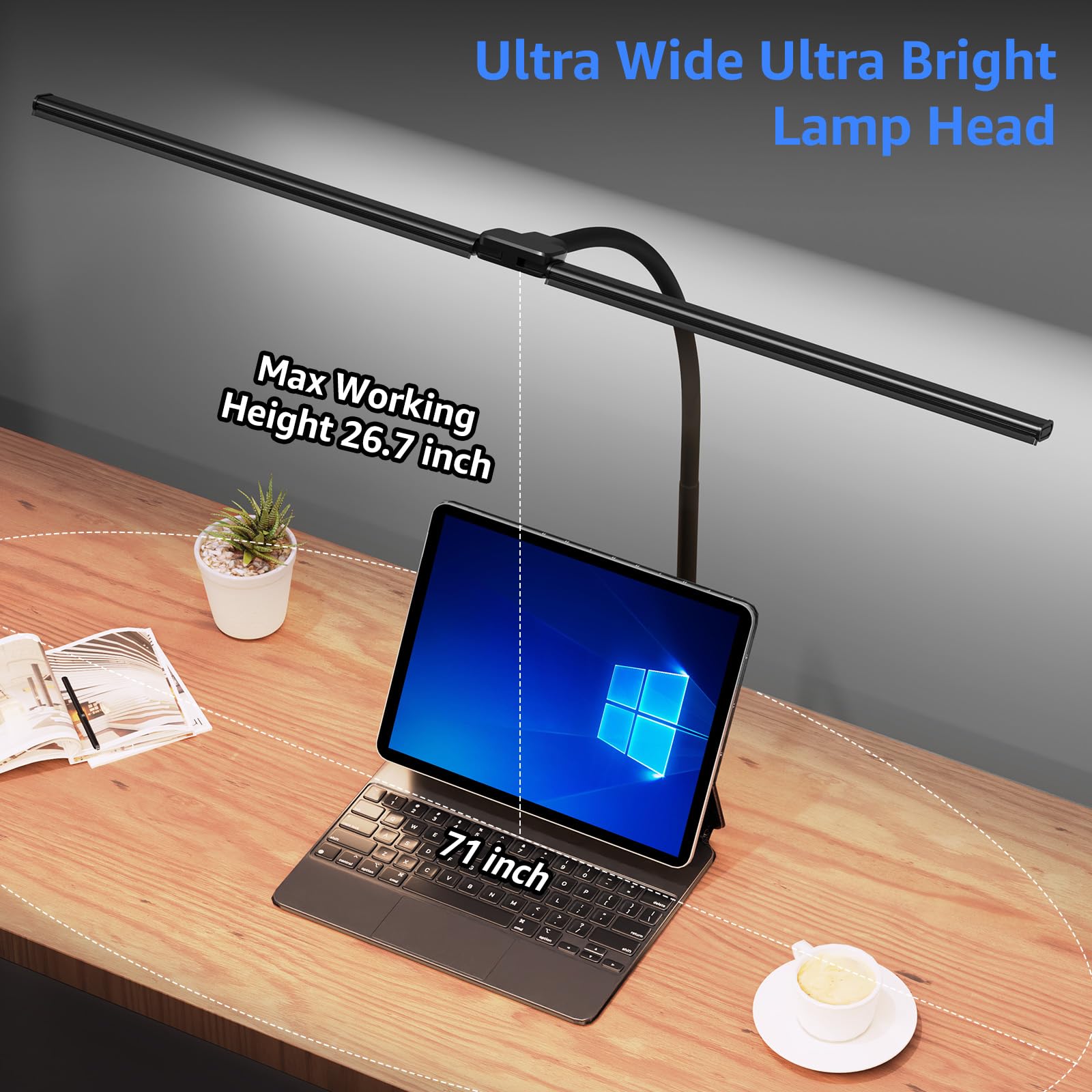 Shinetech Led Desk Lamp For Home Office, 5000K Bright Double Head Architect Task Lamps With Clamp, Dimmable Adjustable Flexible