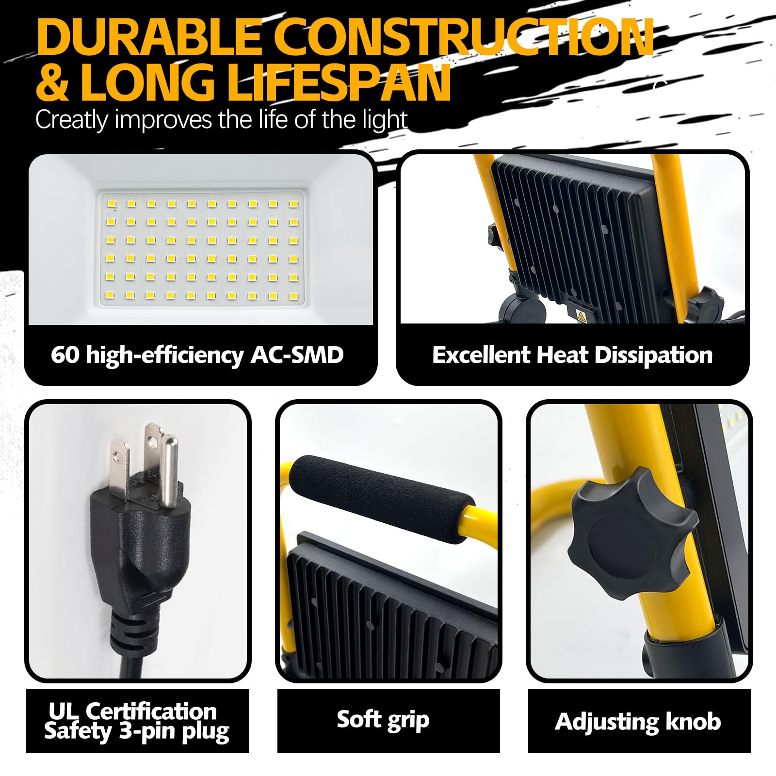 10000Lumen Led Work Lights With Stand -1 Head Portable Work Light On Stand - Ip66 Waterproof Tripod Worklights For Outdoor Indoo