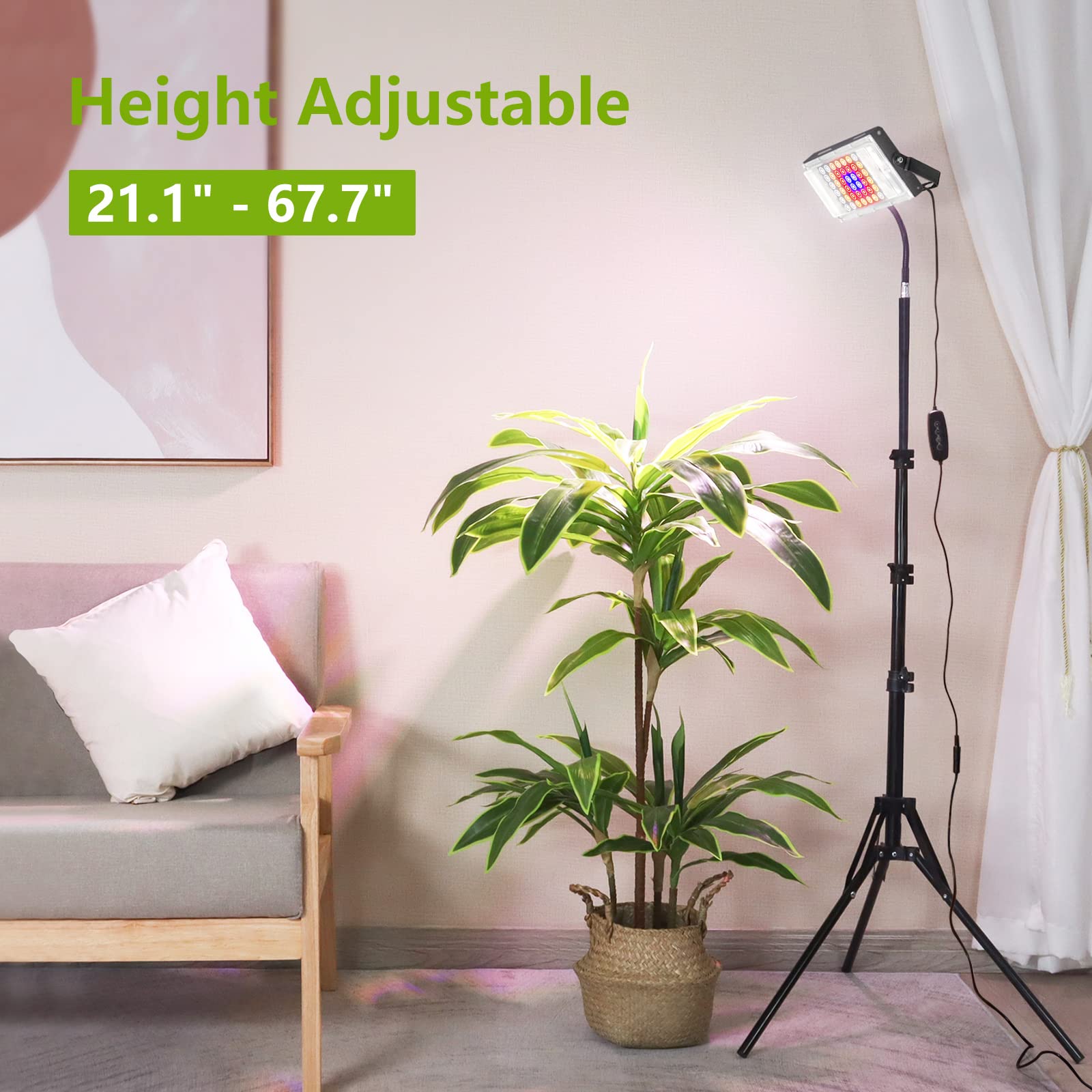 Lordem Grow Lights For Indoor Plants, Full Spectrum Led Plant Light With Stand, 63'' Height Adjustable Growing Lamp With Auto On