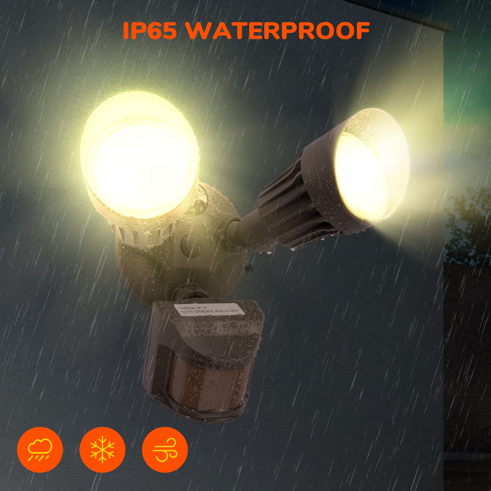 JJC LED Security Motion Sensor Flood Light 20W, 2000LM, IP65 Waterproof, Brown, 3000K Warm White, Model JR1AQ2T20W180D30