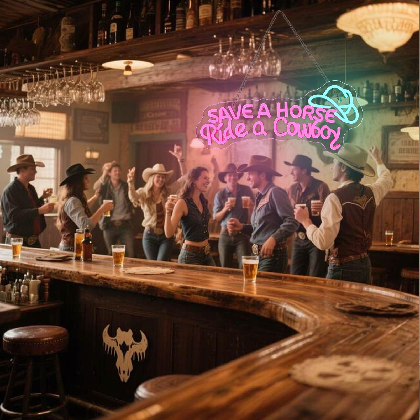 DREAMFORT LED Neon Sign - Save A Horse Ride A Cowboy, USB Powered, Adjustable Brightness, 42x18.5cm, Acrylic Wall Decor