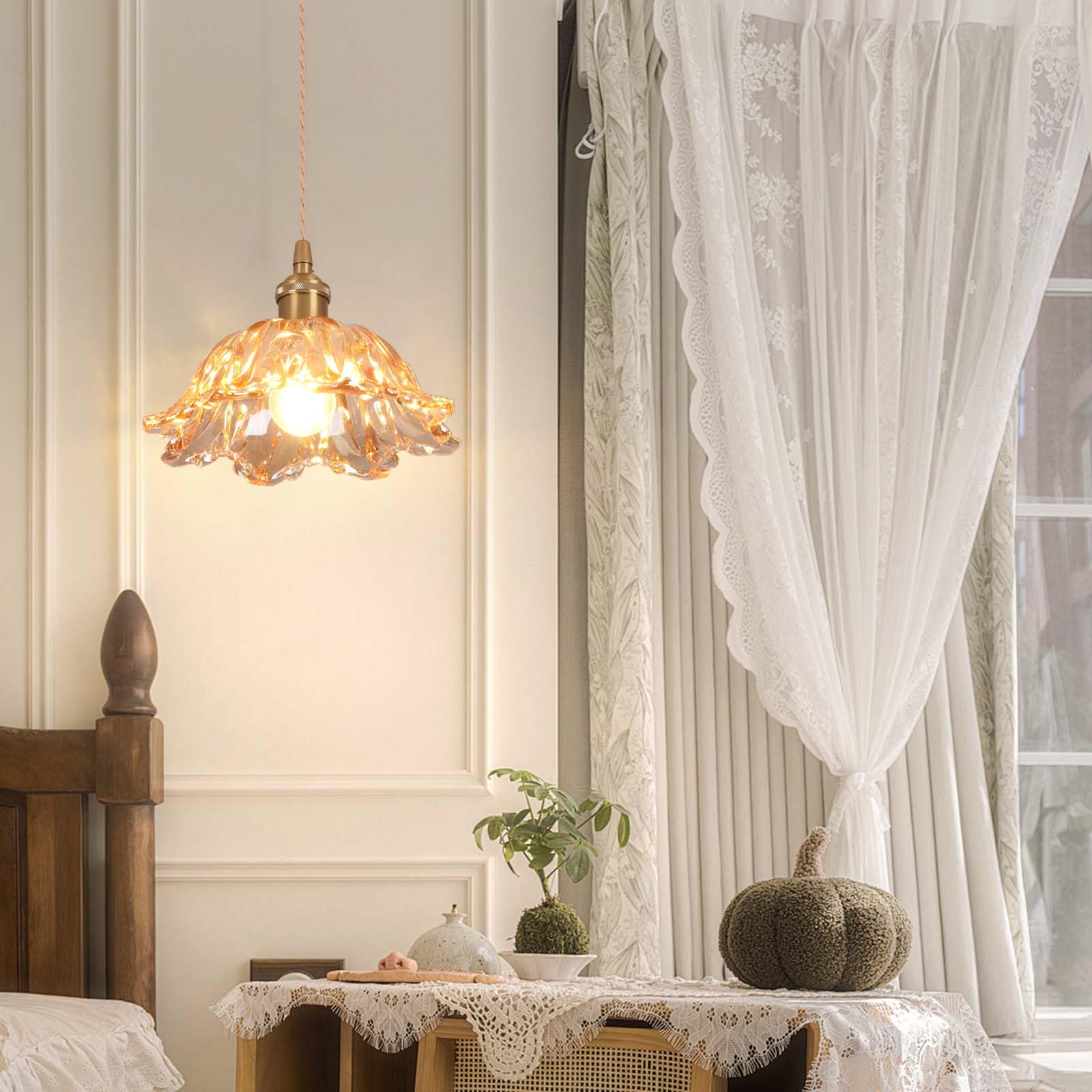 Loiogohot Glass Pendant Light Vintage Light Fixtures,Amber Pendant Lights Kitchen Island,8.7'' Glass Pendant Lights Kitchen Isla