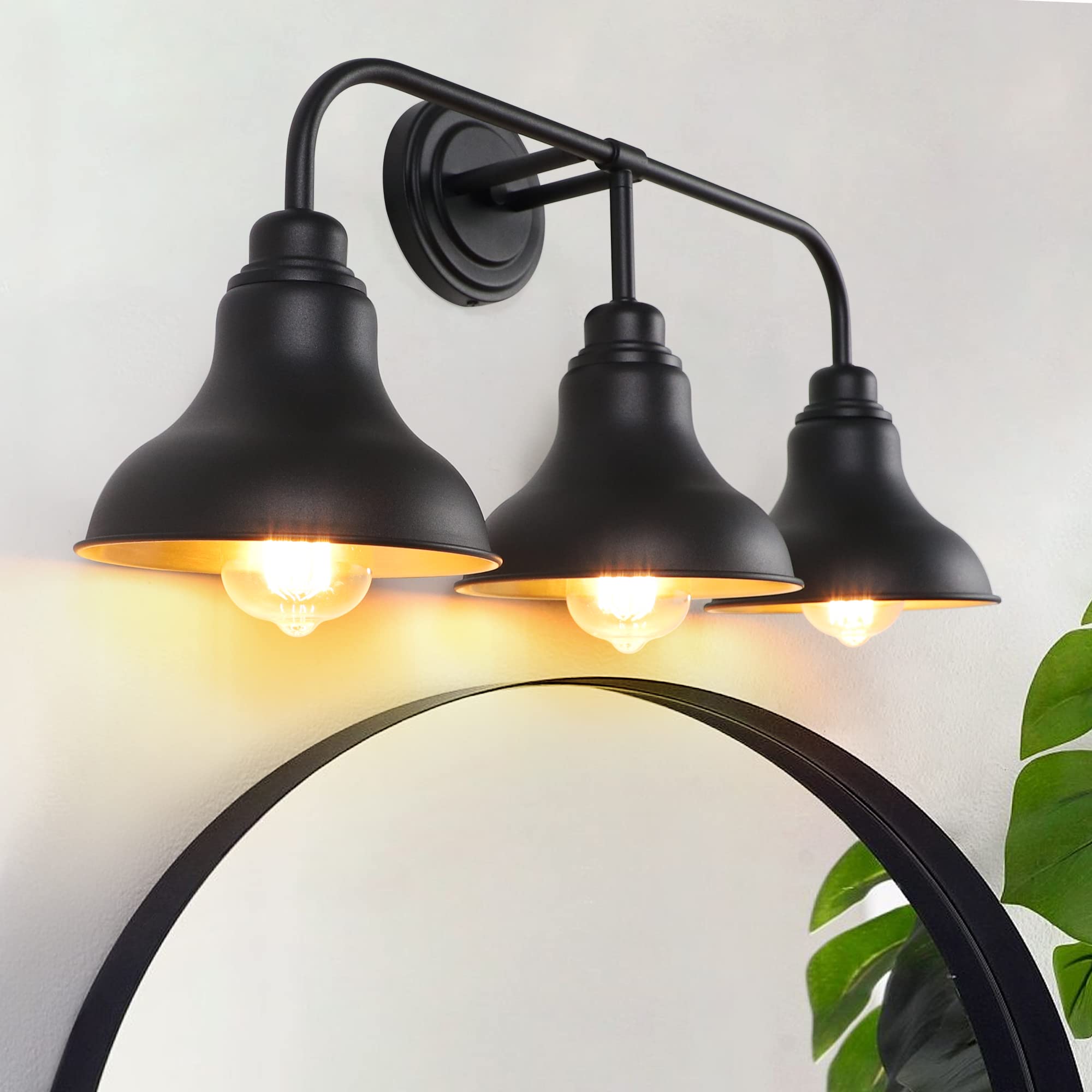 pasentel 3-Light Farmhouse Bathroom Vanity Light Fixture, Rustic Black Iron Sconces, Model BD017-3-BK