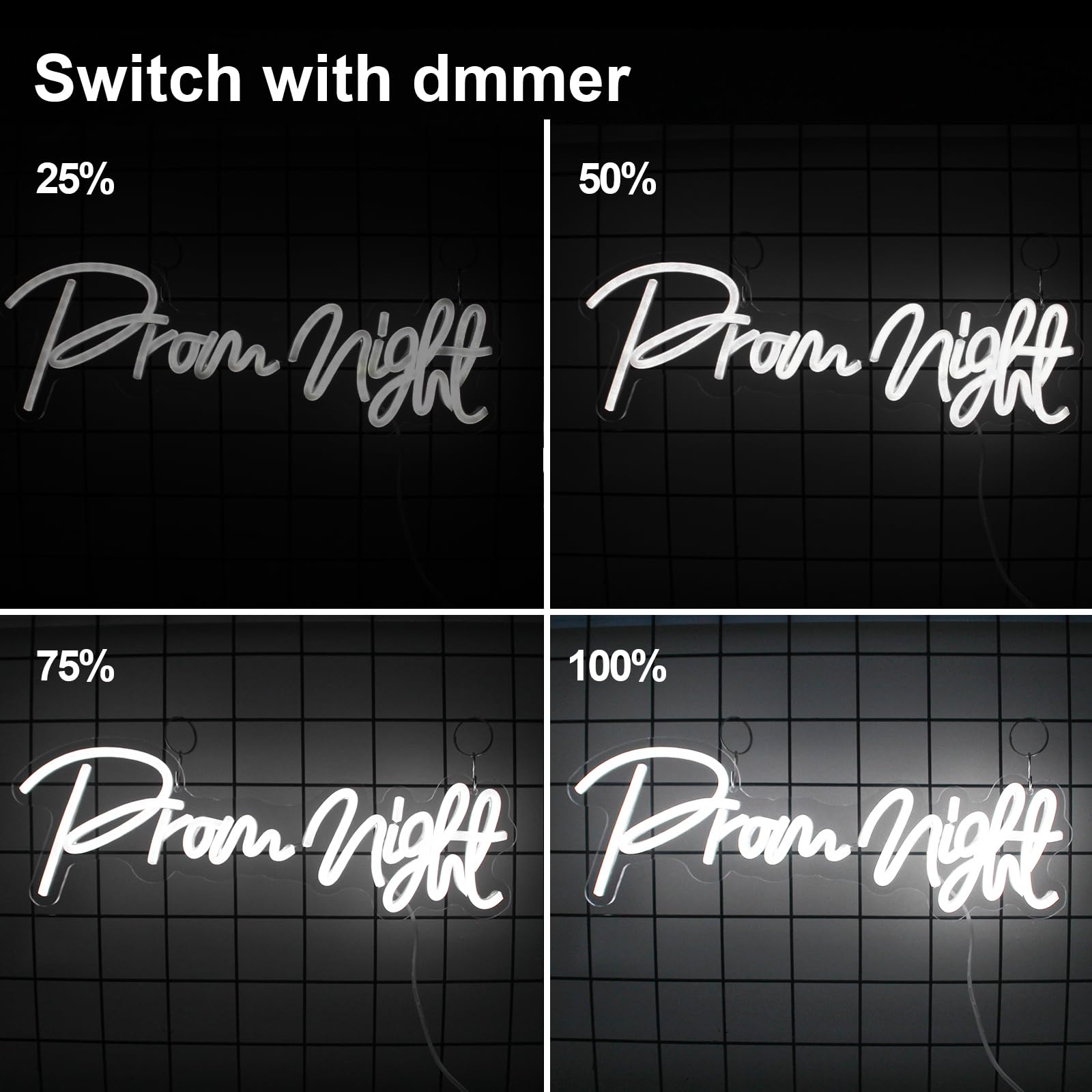 Jesalah Neon Sign - LED Backdrop for Prom 2025 Grad Party, 15.7x43cm, AC--White, Model CX-Prom Night