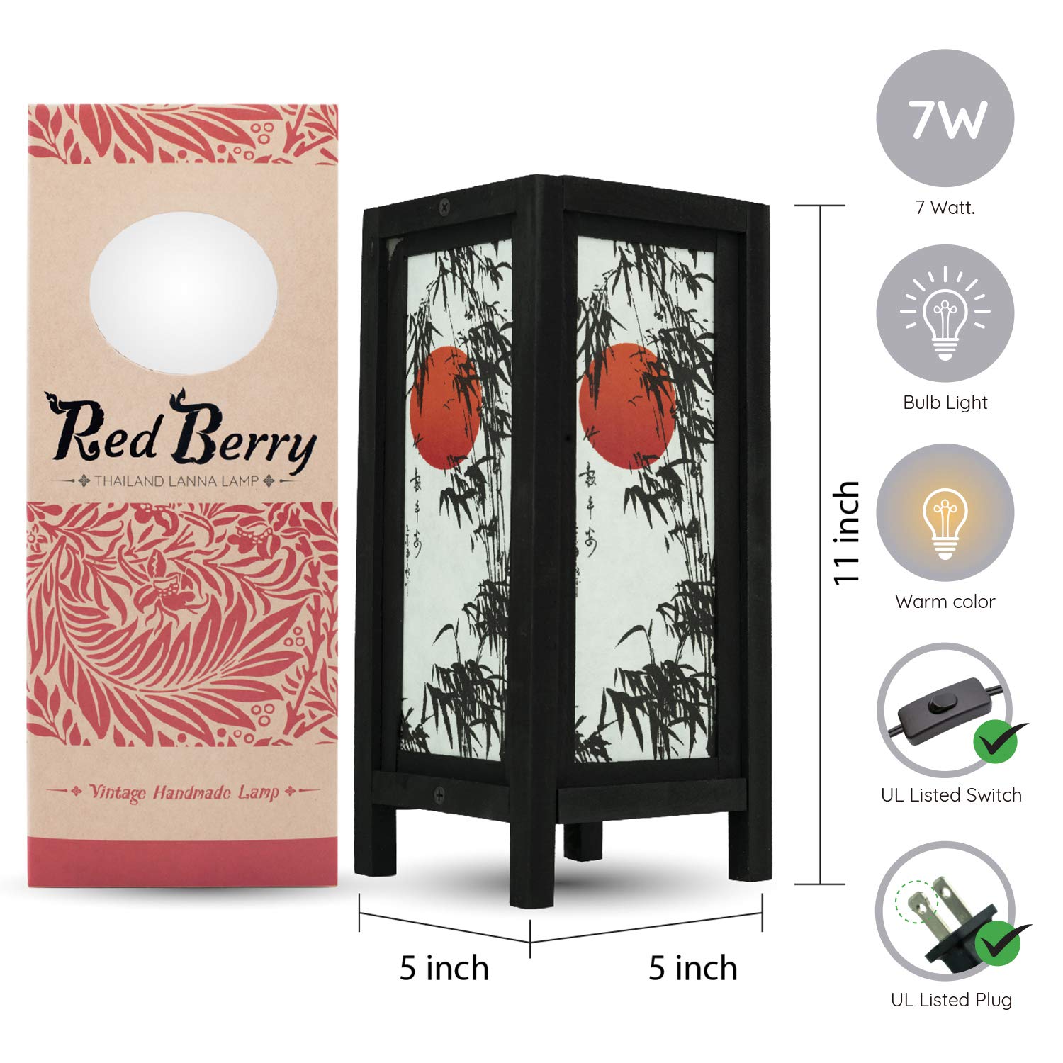 Red Berry Thai Lanna Lamp - Vintage Handmade Bamboo Tree Art Floor/Table Light - Black - Model SG_B00BD6E5CE