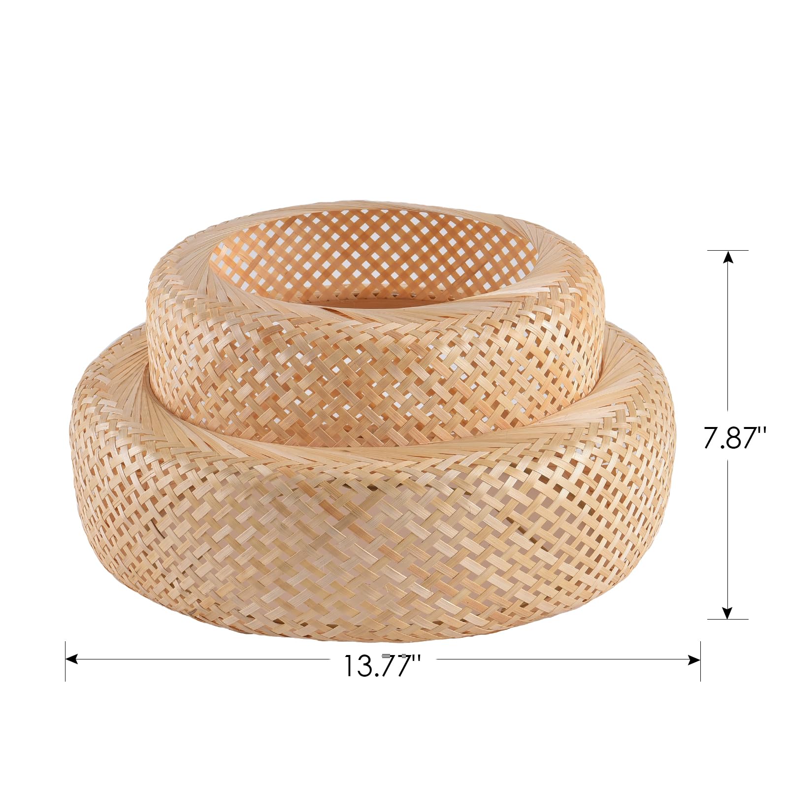 Teru Ji Kaikang 13.77'' Bamboo Lamp Shade,Hand-Woven Bamboo Rattan Hanging Light Shade,For Dining Living Bedroom Kitchen Farmhou