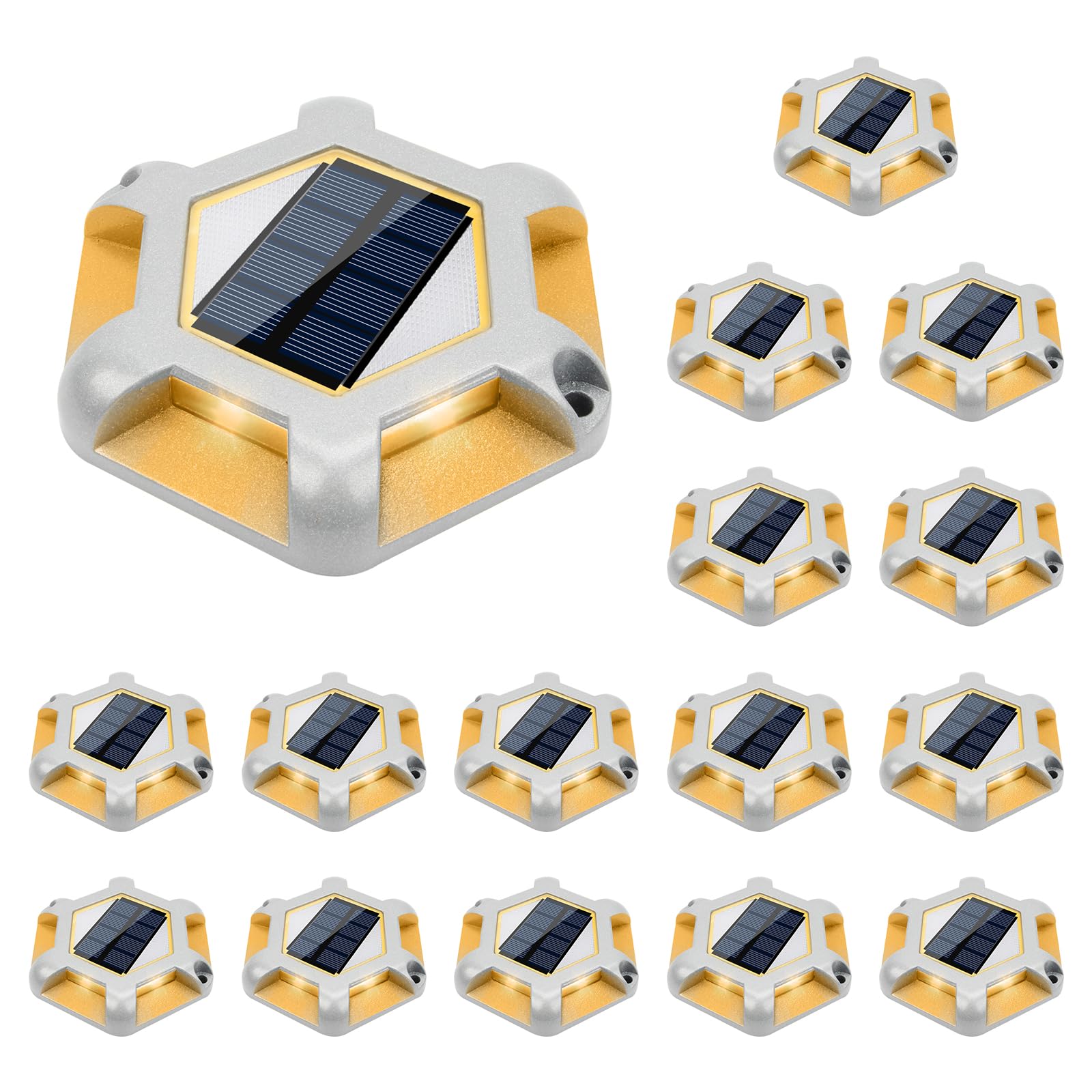 VOLISUN Solar Dock Lights, 16-Pack Waterproof LED Step Lights, Metal, Warm White+White, Model 21400ZM