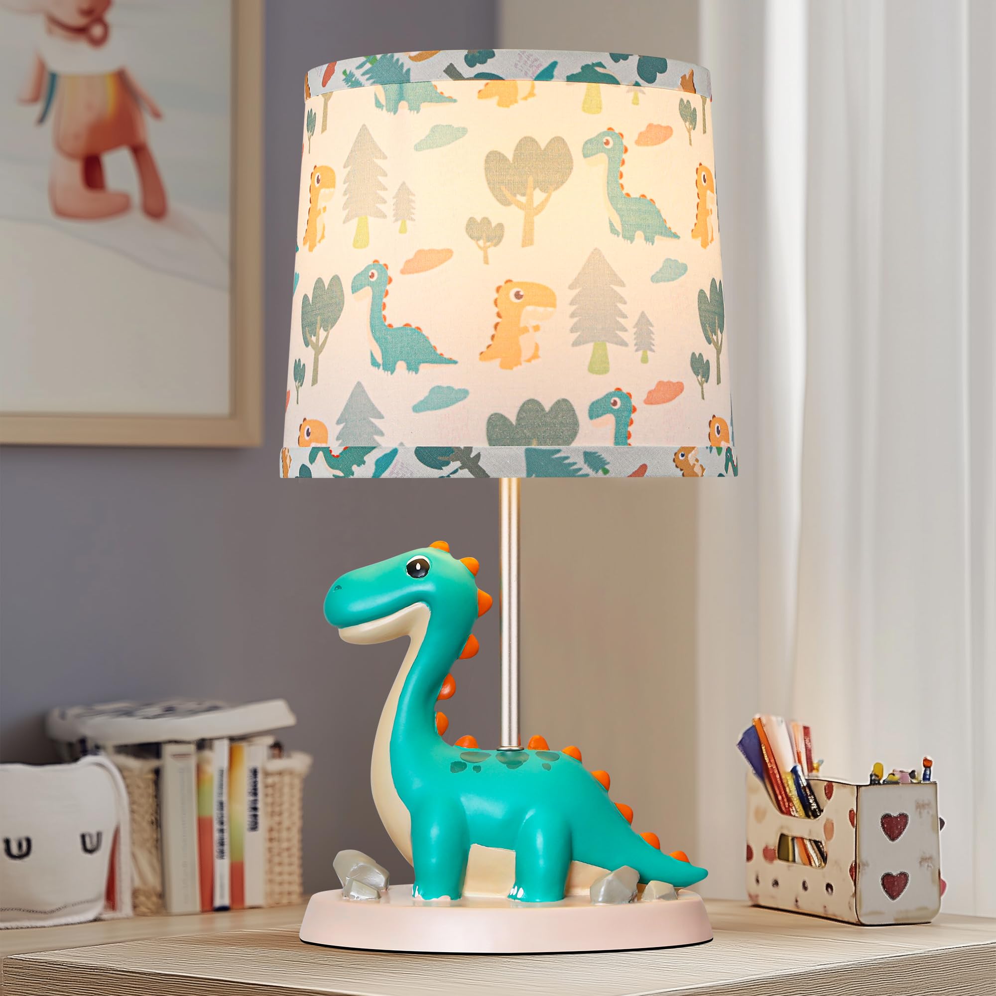 Hamucd Small Green Dinosaur Table Lamp for Bedroom Nightstand Decor,Animal Nursery Single Bedside Lamp for Kid Study Room,Cute D