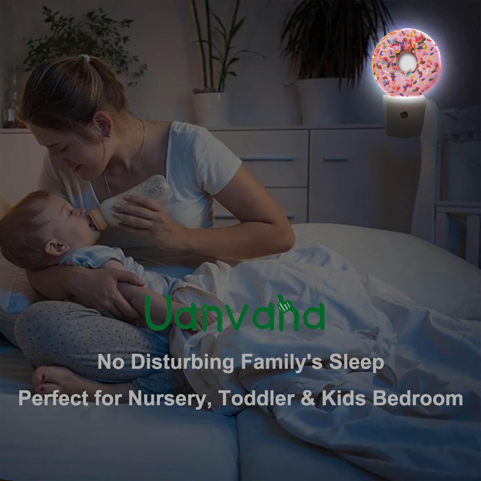 Uanvaha Pink Donut Decorative Night Lights Sweets Dessert Snacks Donut With Sprinkles Night Light Plug In Auto Sensor Led Lamp W