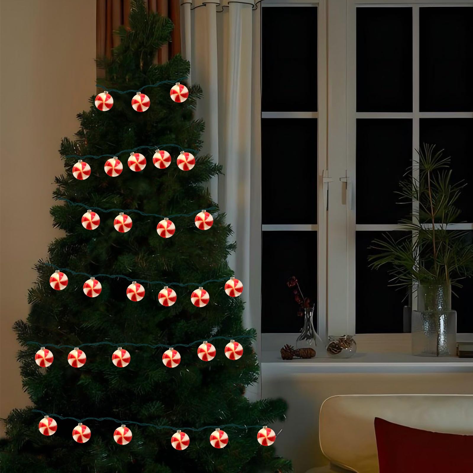 8.5Ft Christmas Candy String Lights Outdoor, 10 Led Christmas Red White Candy Corn Lights For Indoor & Outdoor Christmas Decorat