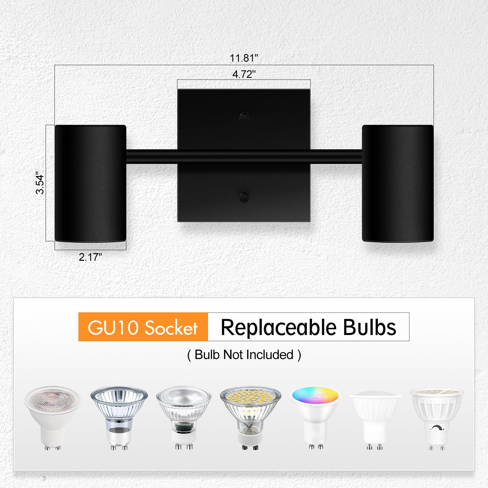 BoostArea 2-Light Track Lighting Kit, LED, GU10 Socket, Flexibly Rotatable, Black, Model C0521