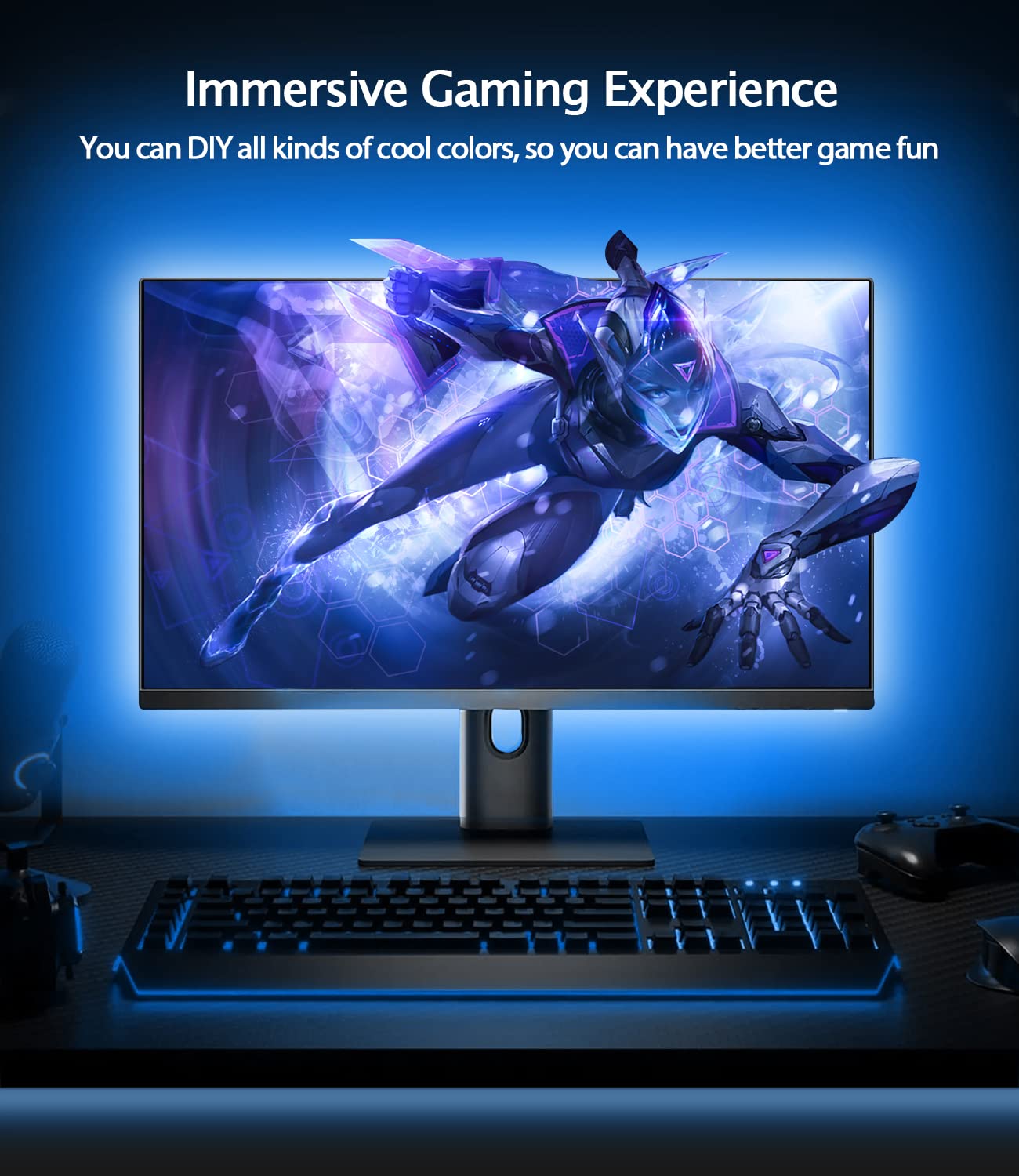 Daymeet 13.1ft RGB LED TV Backlight, Music Sync Bluetooth Control, USB Powered Light Strip for 45-60 inch TVs, Solid Colors