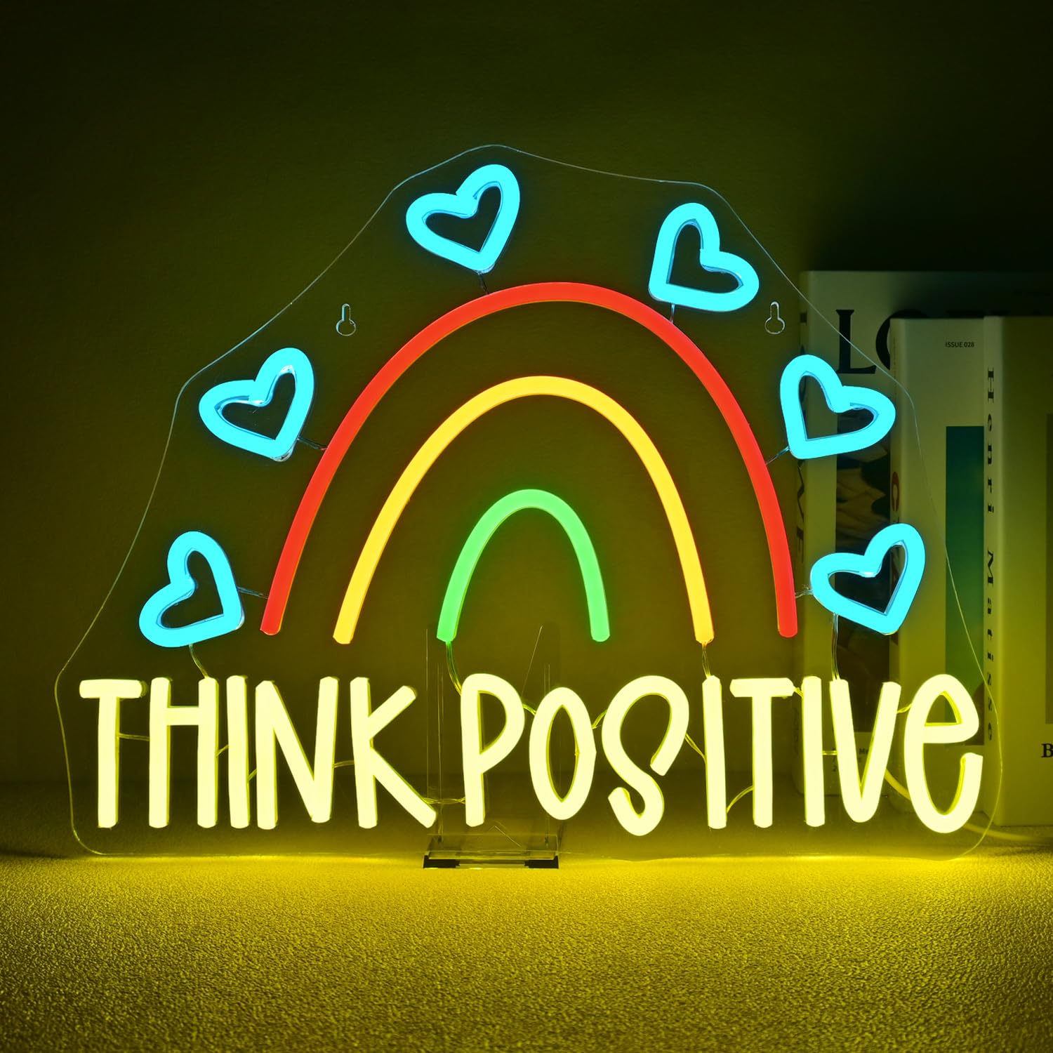 Ineonlife Think Positive Neon Sign Rainbow Led Neon Signs Classroom Neon Lights For Wall Decor Colorful Light Up Sign For Boys B
