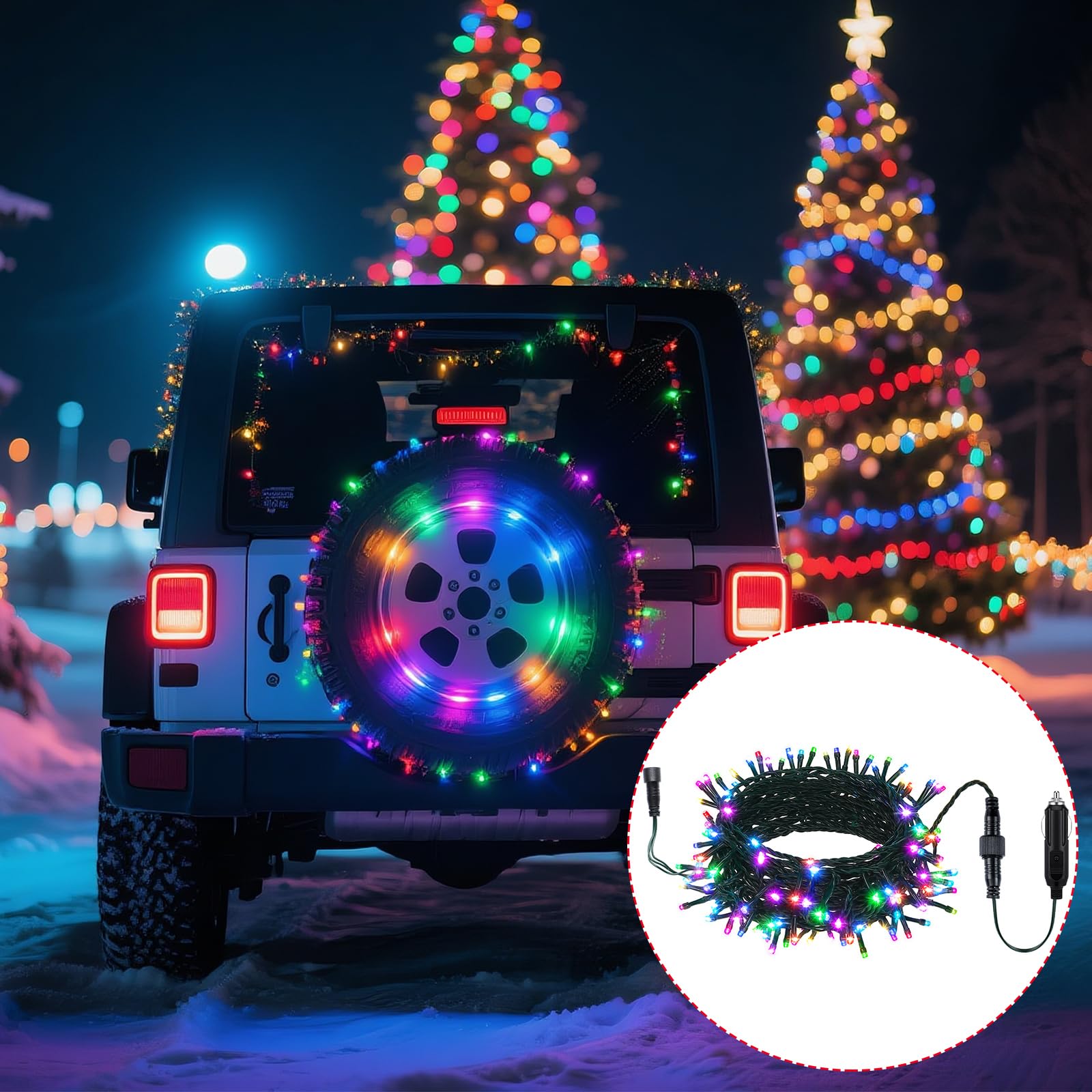 Aurelema 12V LED String Lights - 66 ft, 200 Multicolor Waterproof Lights for Christmas Car Decorations, Model MJO-Aurelema-2277