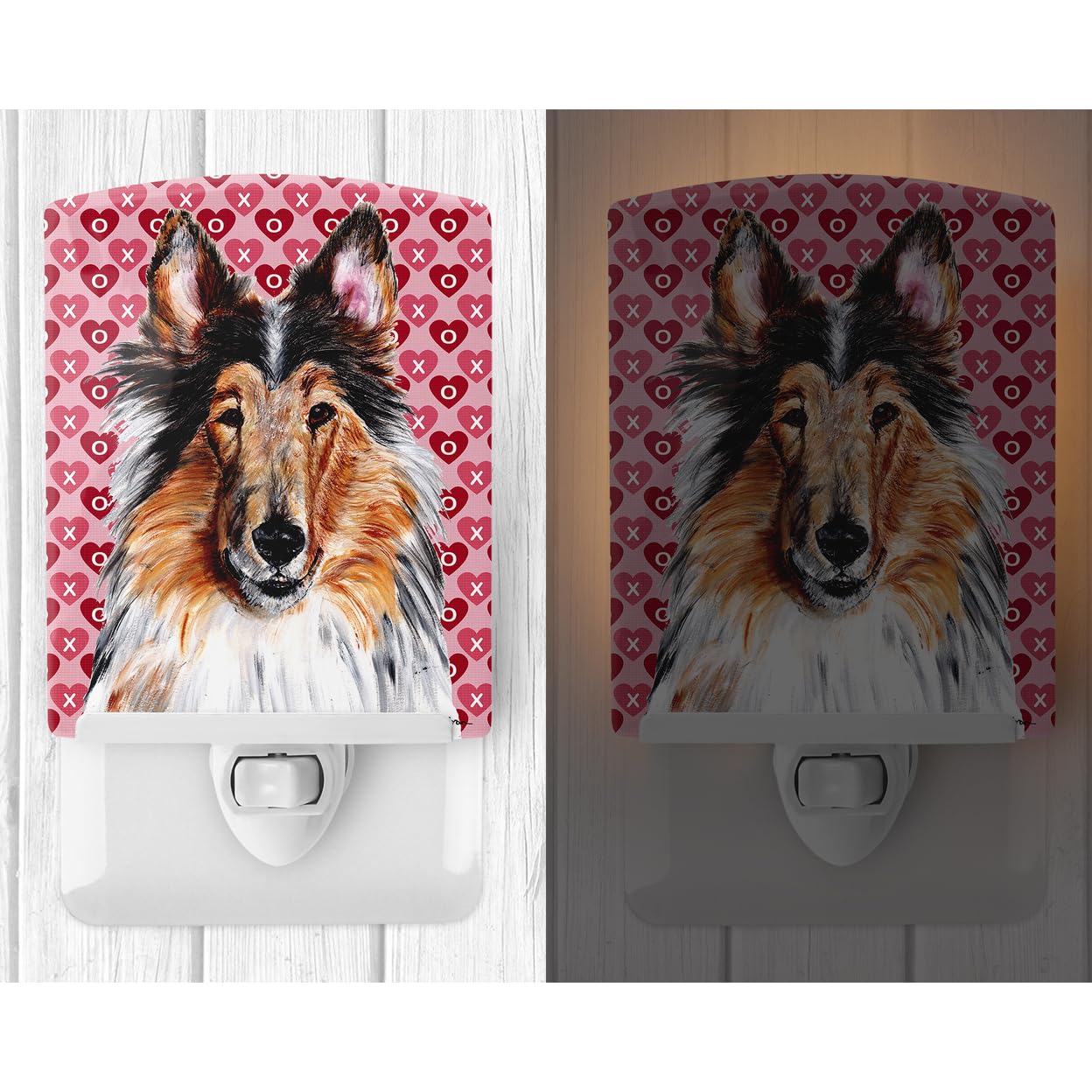 Carolines Treasures Ceramic Night Light, Collie Hearts Design, UL-Certified, 6x4x3 inches, Multicolor, Model SC9694CNL