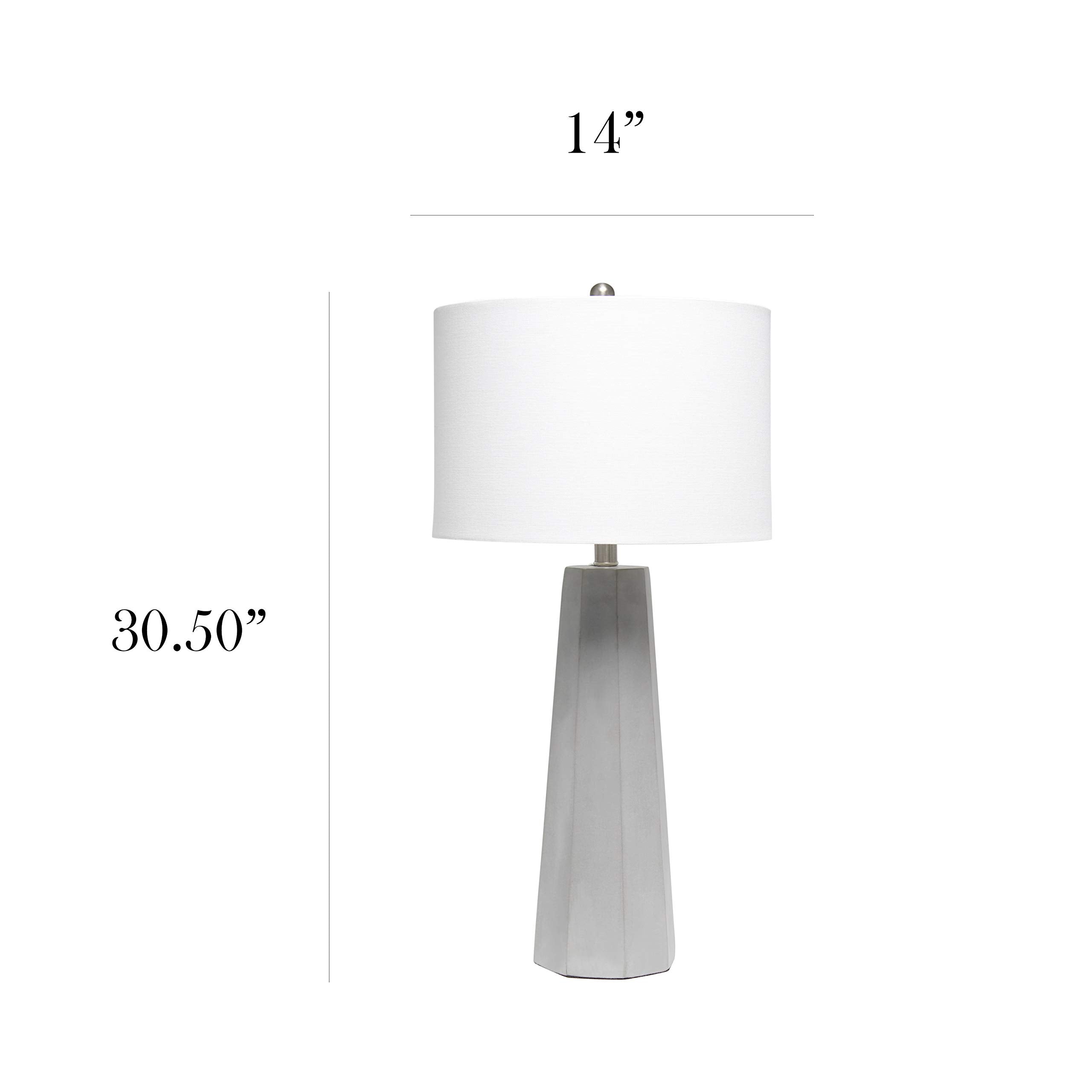Elegant Designs LT3324-WHT Concrete Table Lamp, White Fabric Shade, 14"L x 14"W x 30.5"H, Modern Home Decor