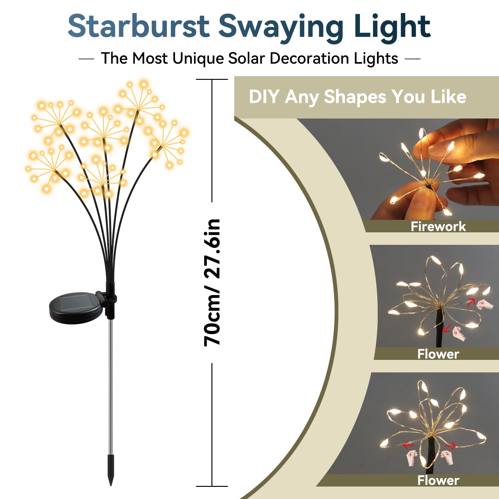 Solar Garden Lights 4 Pack Waterproof Swaying Starburst Light Solar Outdoor Lights For Yard Patio Walkway Pathway Party Wedding Decoration  Unique Gifts For Women  Warm White