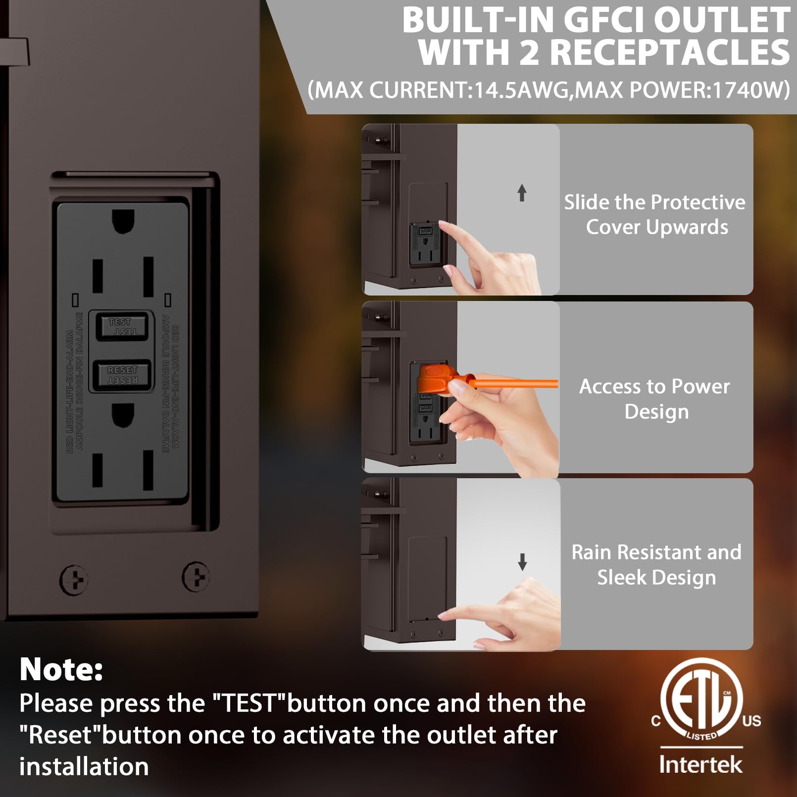 Apoto Bronze Outdoor Wall Sconce With Gfci Outlet, Waterproof Dusk To Dawn Light Fixture, E26 Base