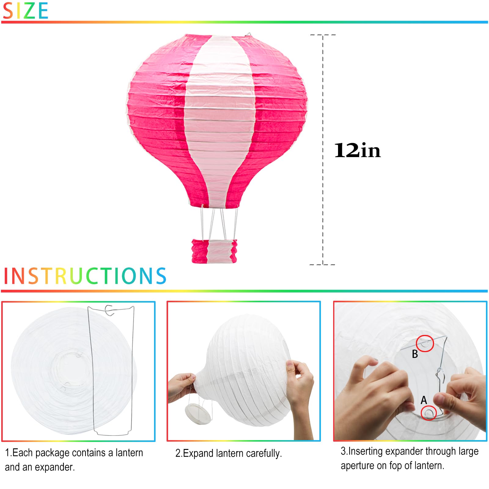 Hanging Hot Air Balloon Paper Lanterns Set, Party Decoration Birthday Wedding Christmas Party Decor Gift, 12 Inch, Pack Of 8 Pieces