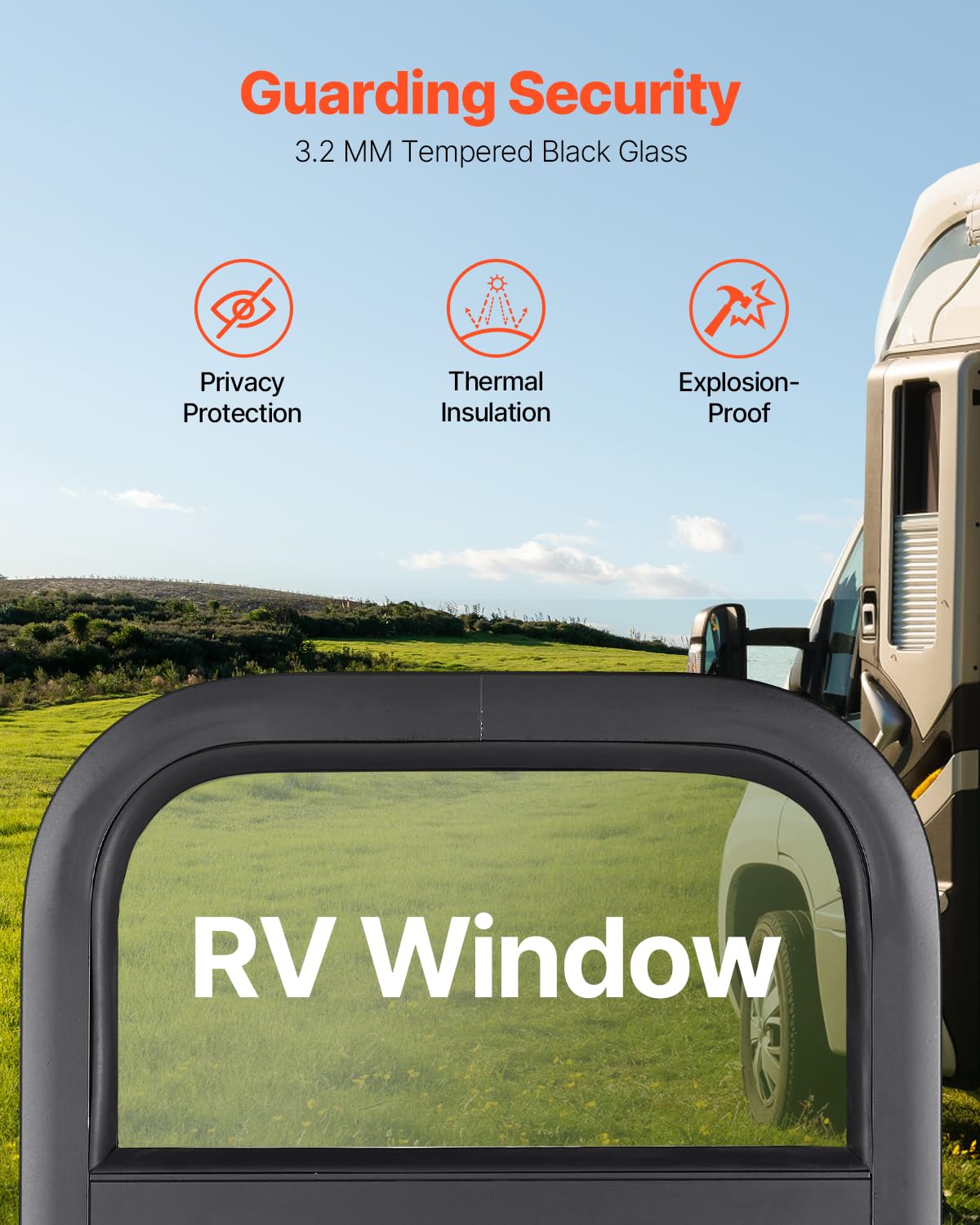 VEVOR Vertical RV Window, 14 W x 16 H Tinted Sliding RV Window with Net Screen & Trim Ring, Fit 15/16 - 1 3/4 Thickness Wall, RV