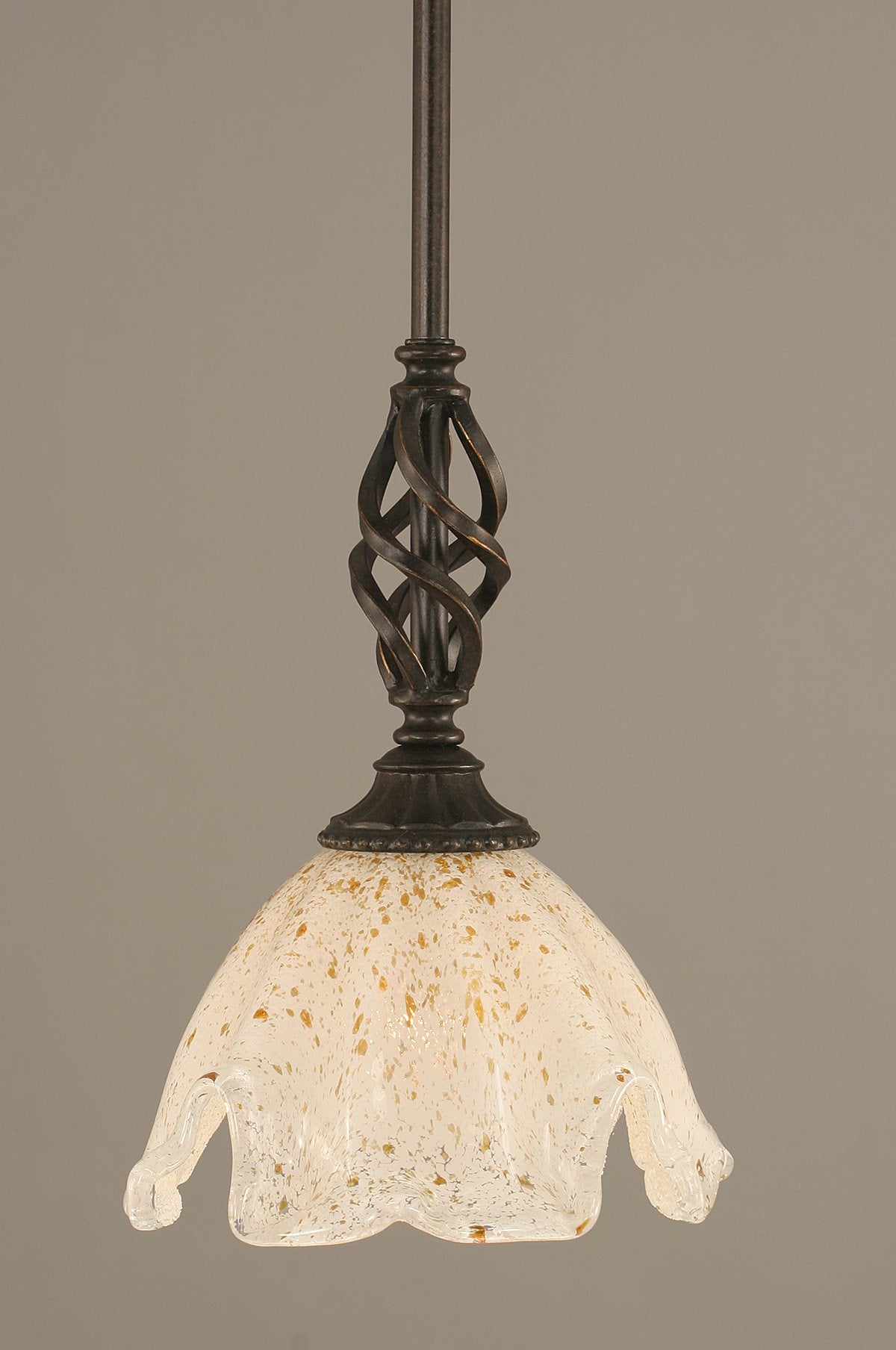 Toltech Lighting 80-DG-755 7-Inch Elegante Mini-Pendant Dark Granite Finish with Gold Ice Glass Shade