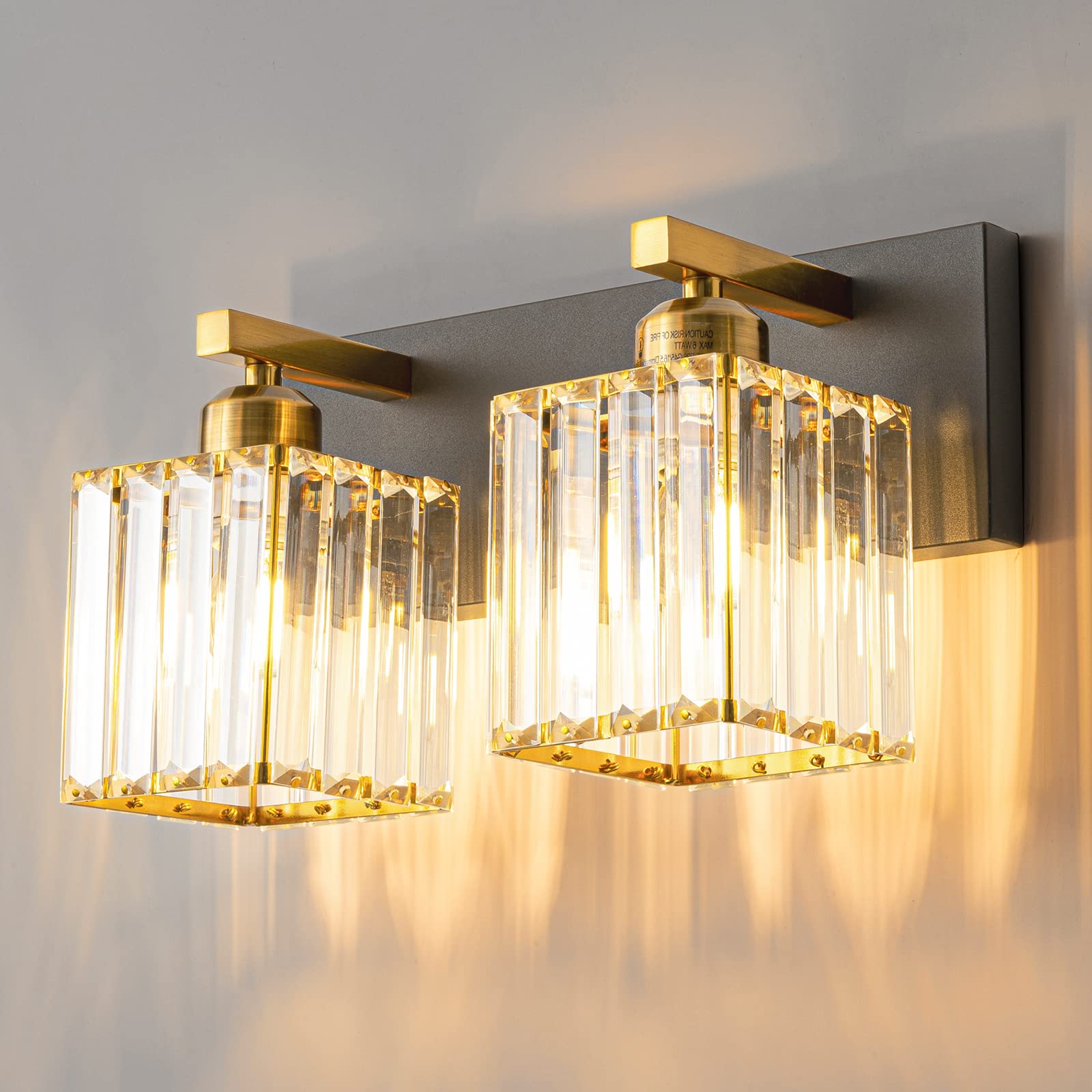 FDPBY 2-Light Bathroom Vanity Light Black Gold Crystal Metal JW-002 Modern Minimalist Design 12.59-Inch